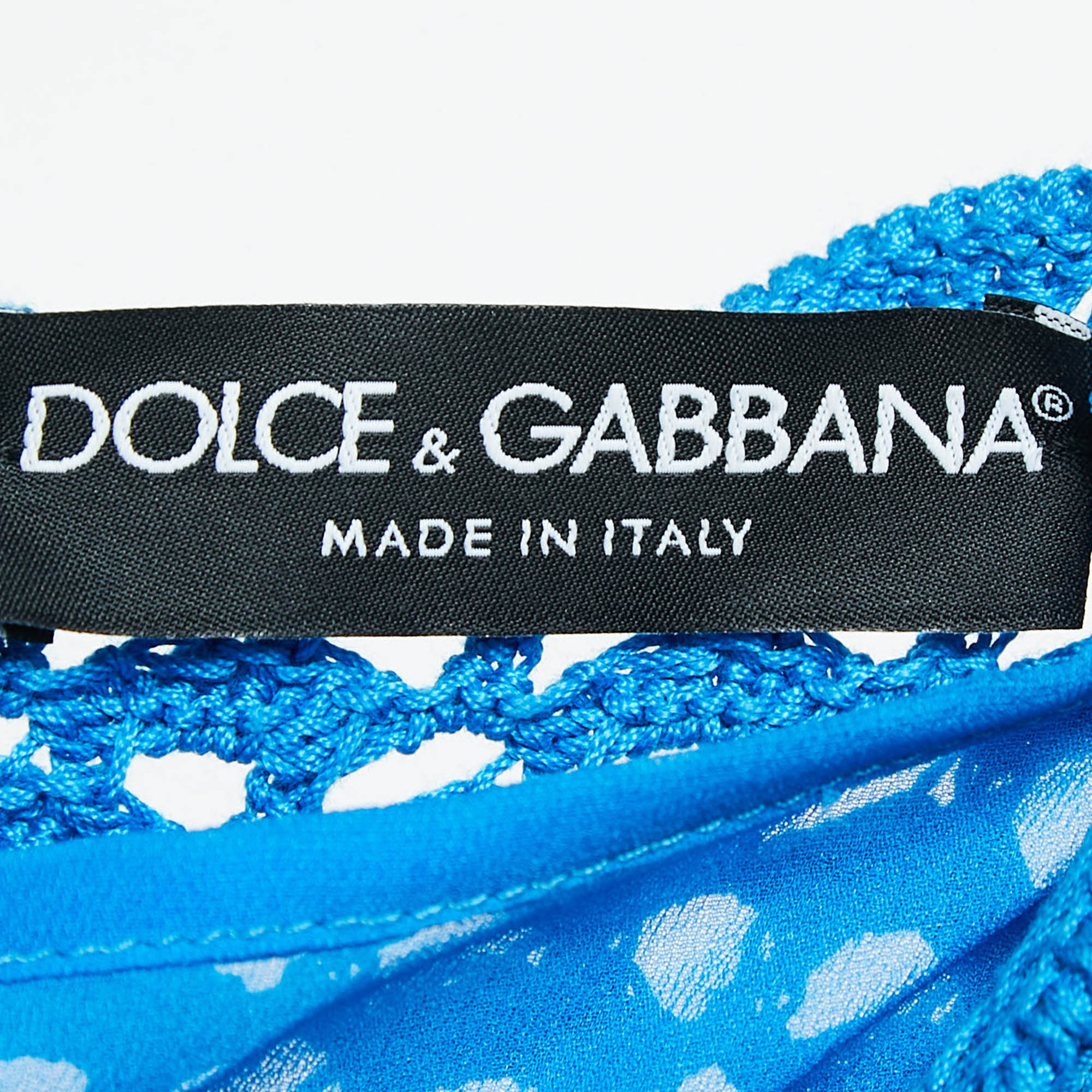 Dolce & Gabbana Blue Crotch Patterned Cotton Knit Midi Dress L