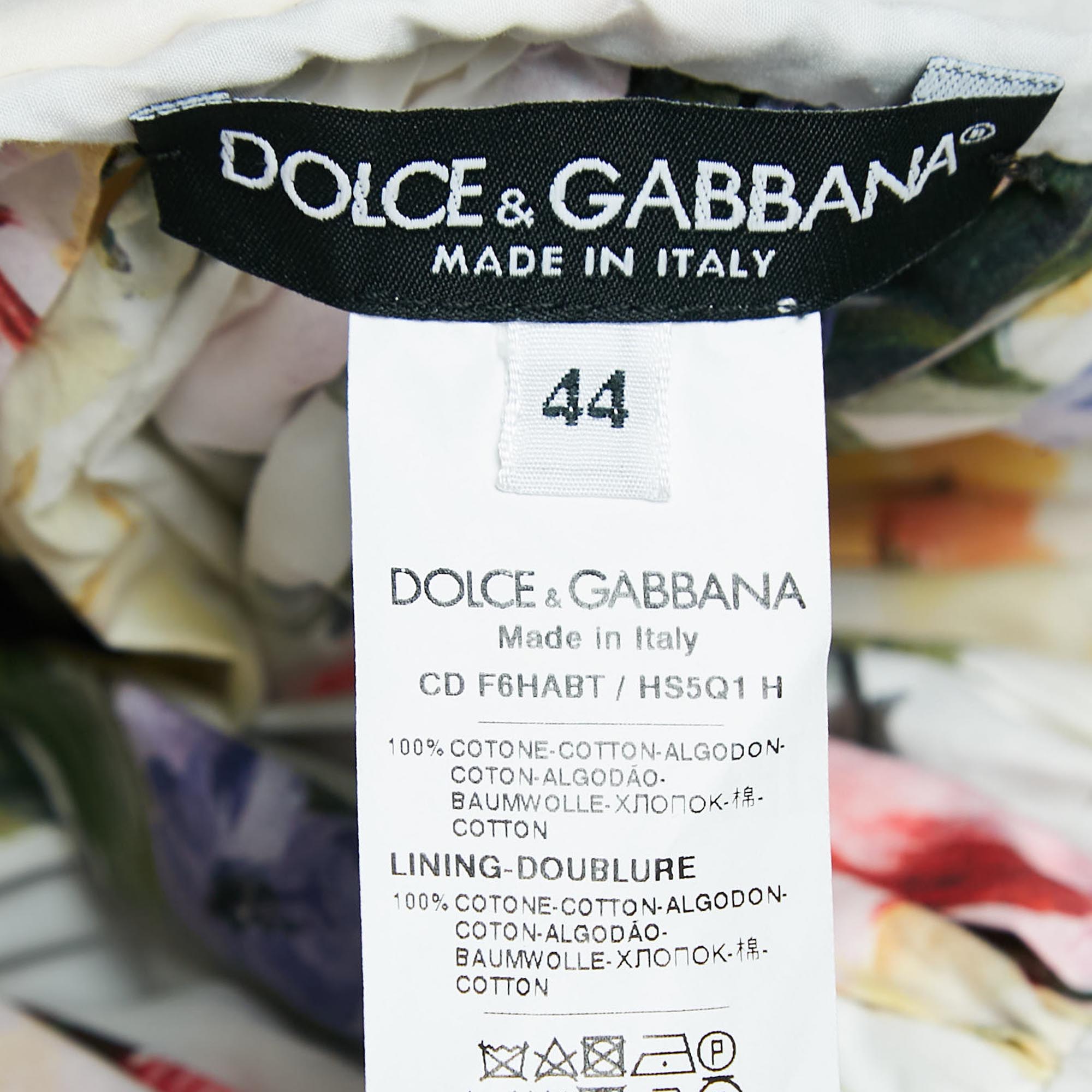 Dolce & Gabbana Floral Print Cotton Pleated Poplin Halter Tie-Up Neck Dress M