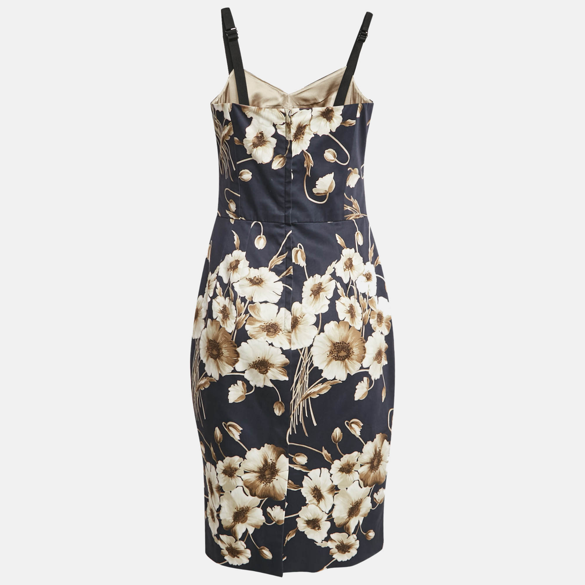 Dolce & Gabbana Navy Blue Floral Print Cotton Midi Dress M