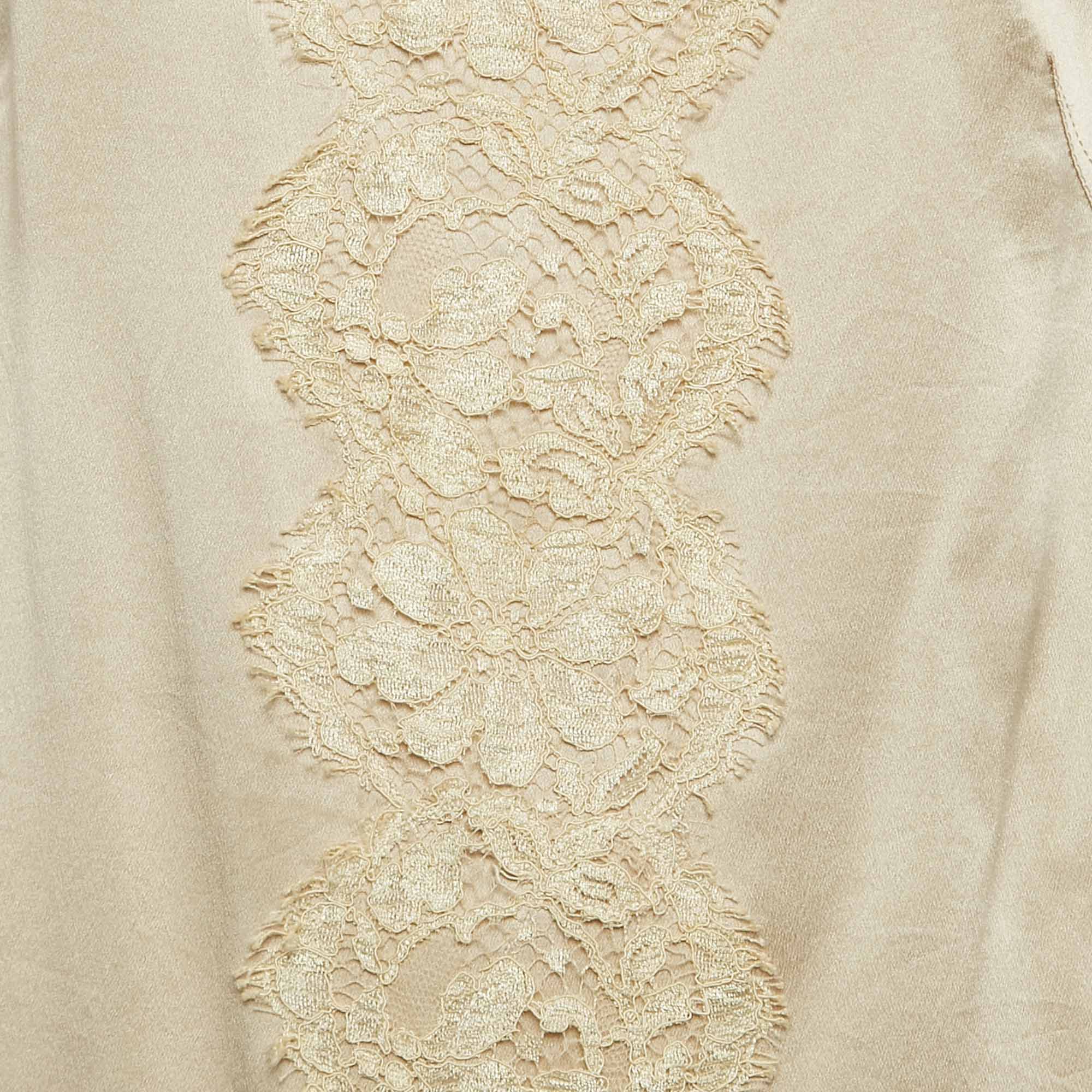 Dolce & Gabbana Cream Lace Trim Satin Puff Sleeve Blouse M