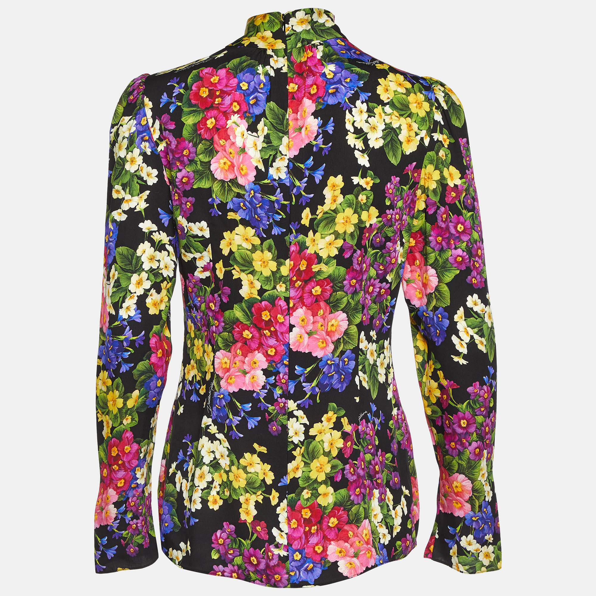 Dolce & Gabbana Black Floral Print Silk Long Sleeve Top M