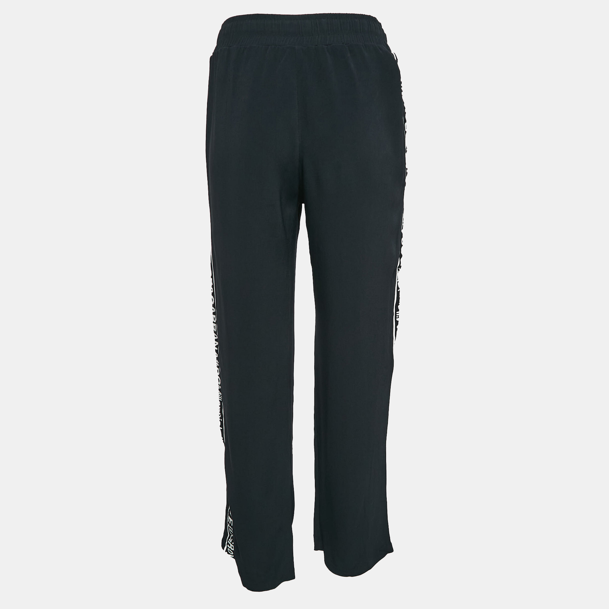 Dolce & Gabbana Black Crepe Logo Tape Trimmed Pants S