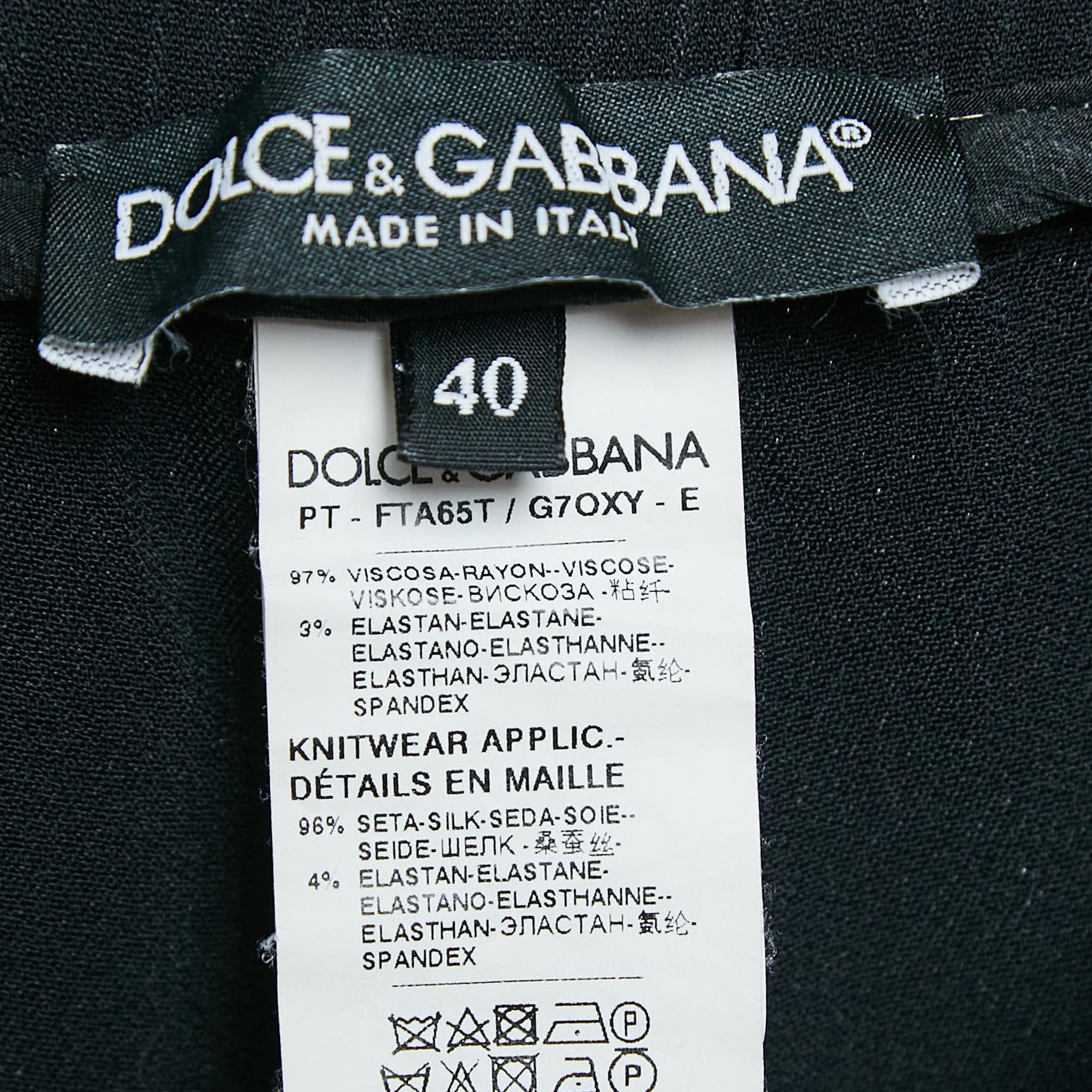 Dolce & Gabbana Black Crepe Logo Tape Trimmed Pants S