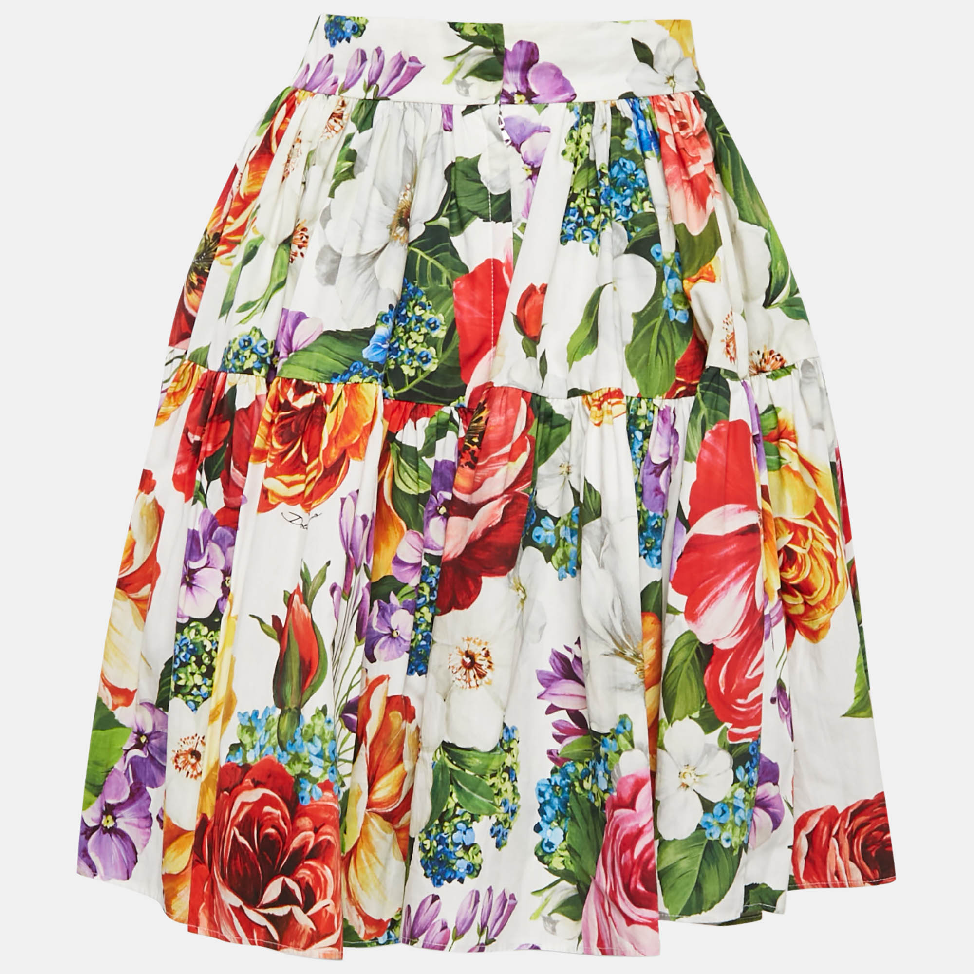 Dolce & Gabbana Multicolor Floral Print Tiered Knee Length Skirt L