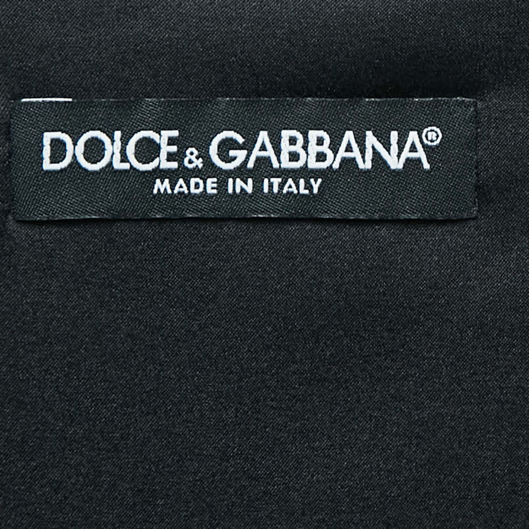 Dolce & Gabbana Black Anthurium Print Satin Silk Midi Dress XL