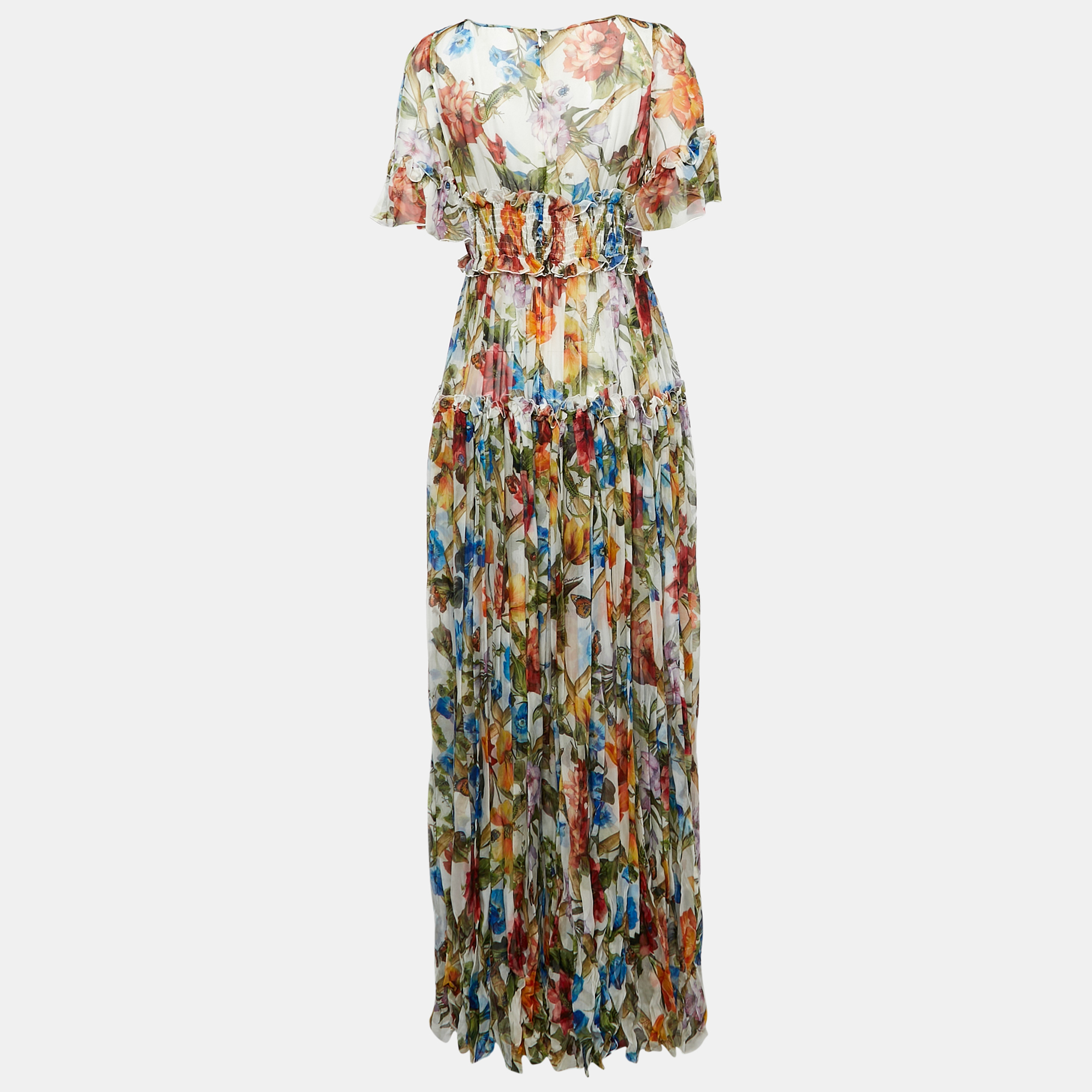 Dolce & Gabbana Multicolor Floral Print Silk Tiered Maxi Dress M