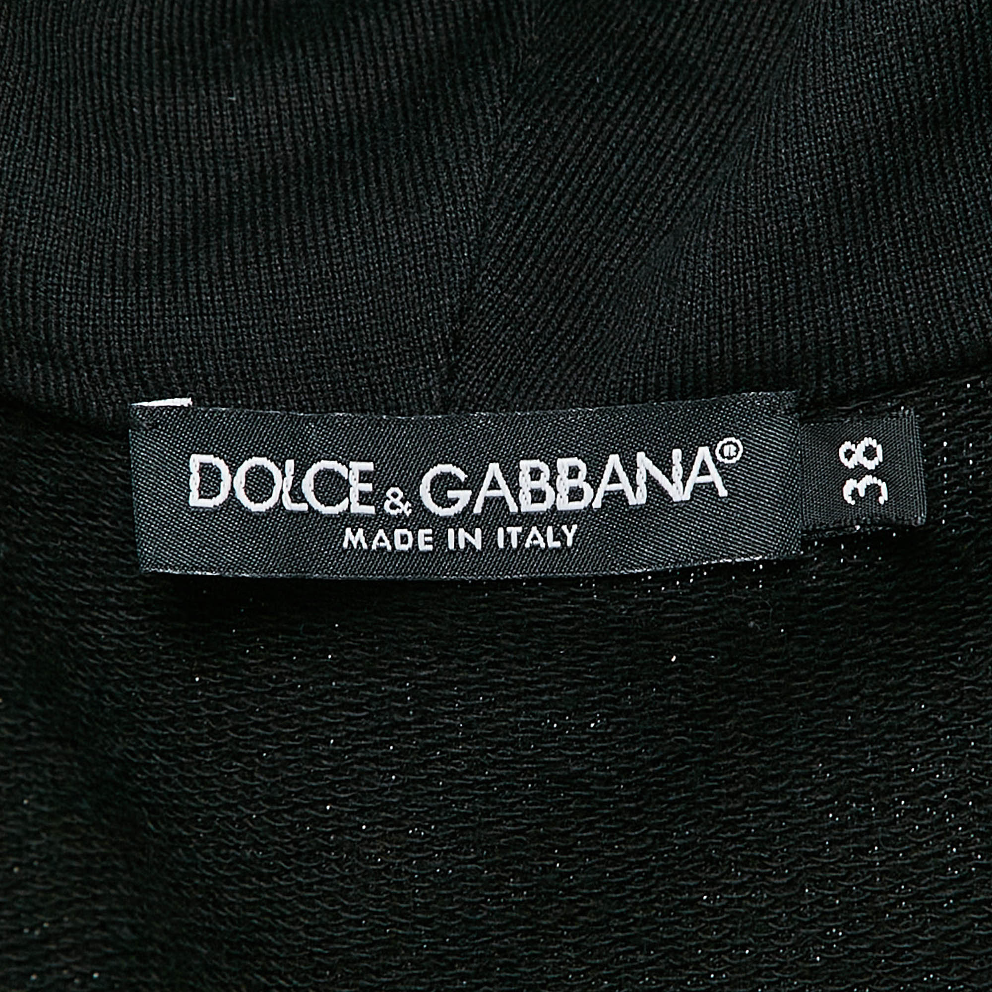 Dolce & Gabbana Black Logo Band Jersey Zip-Up Hooded Sweatshirt S