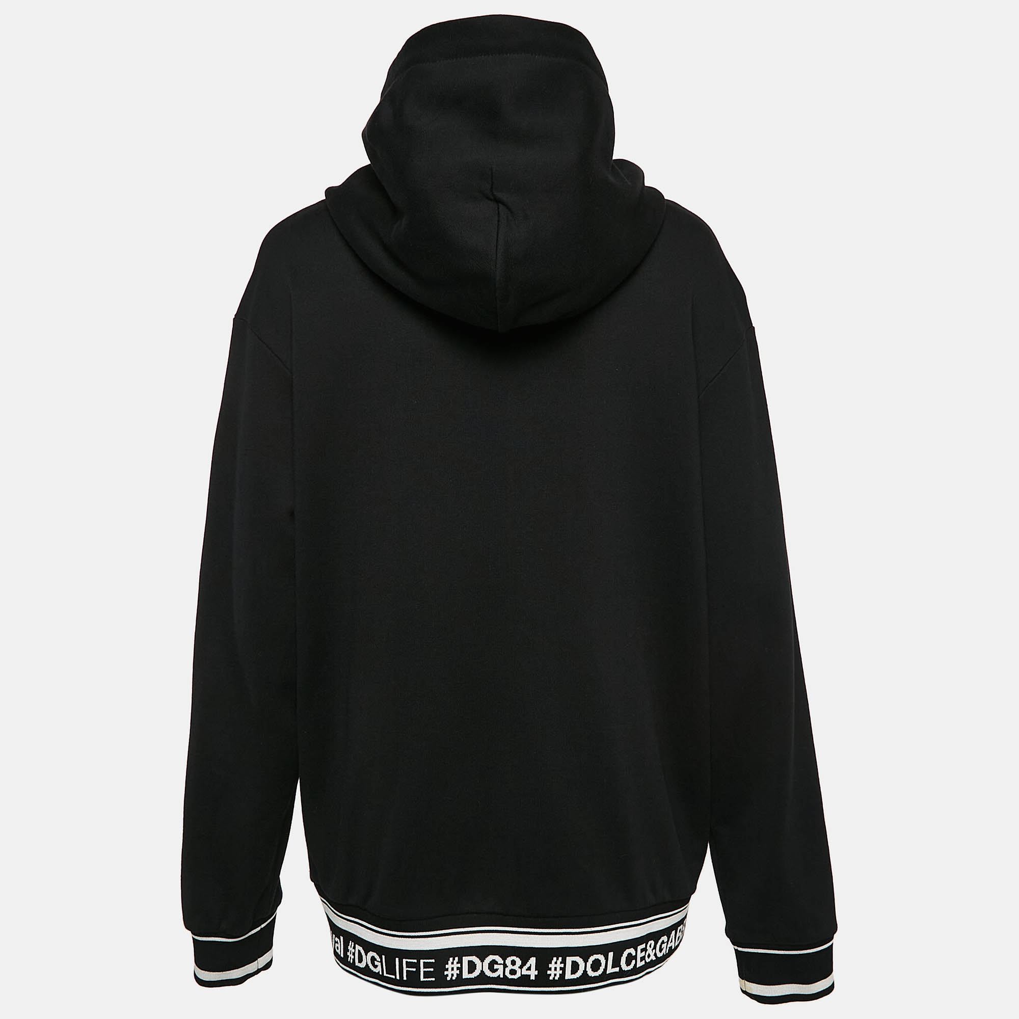 Dolce & Gabbana Black Logo Band Jersey Zip-Up Hooded Sweatshirt S