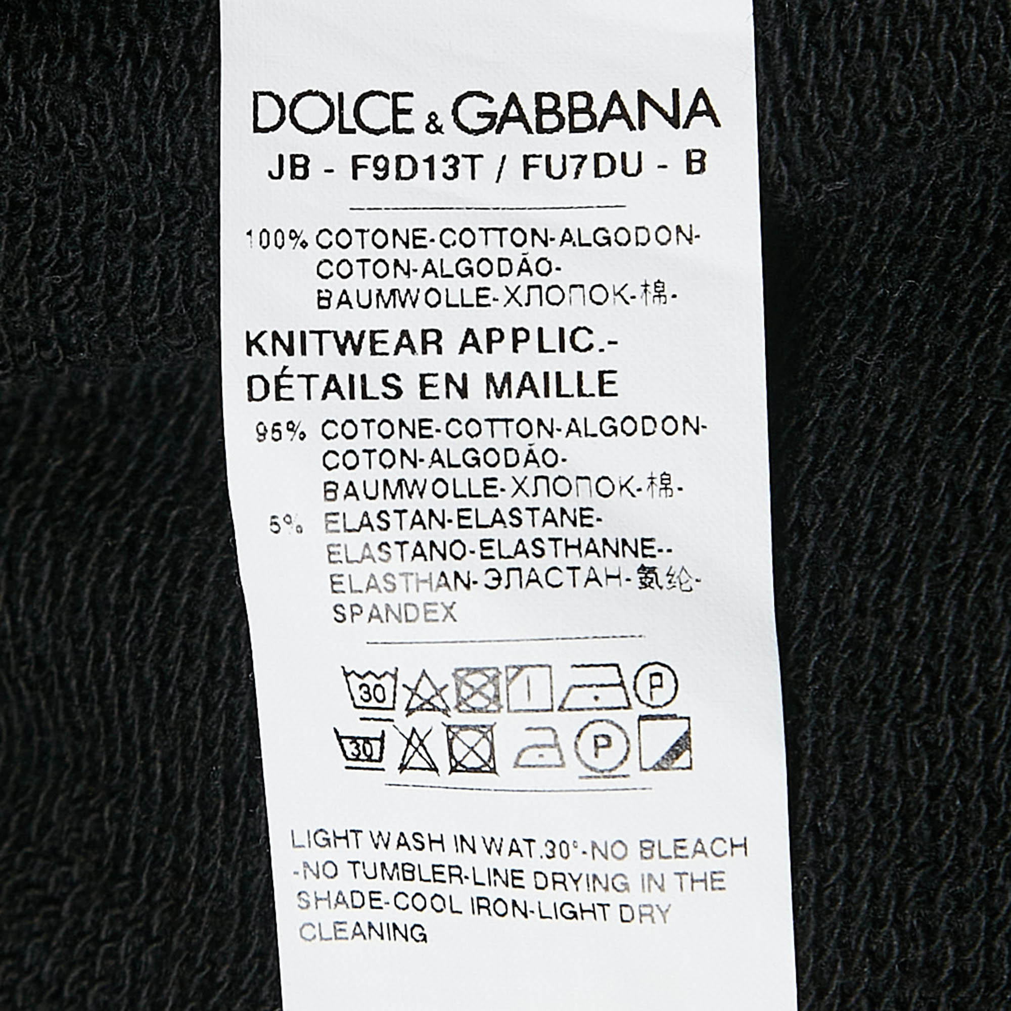 Dolce & Gabbana Black Logo Band Jersey Zip-Up Hooded Sweatshirt S