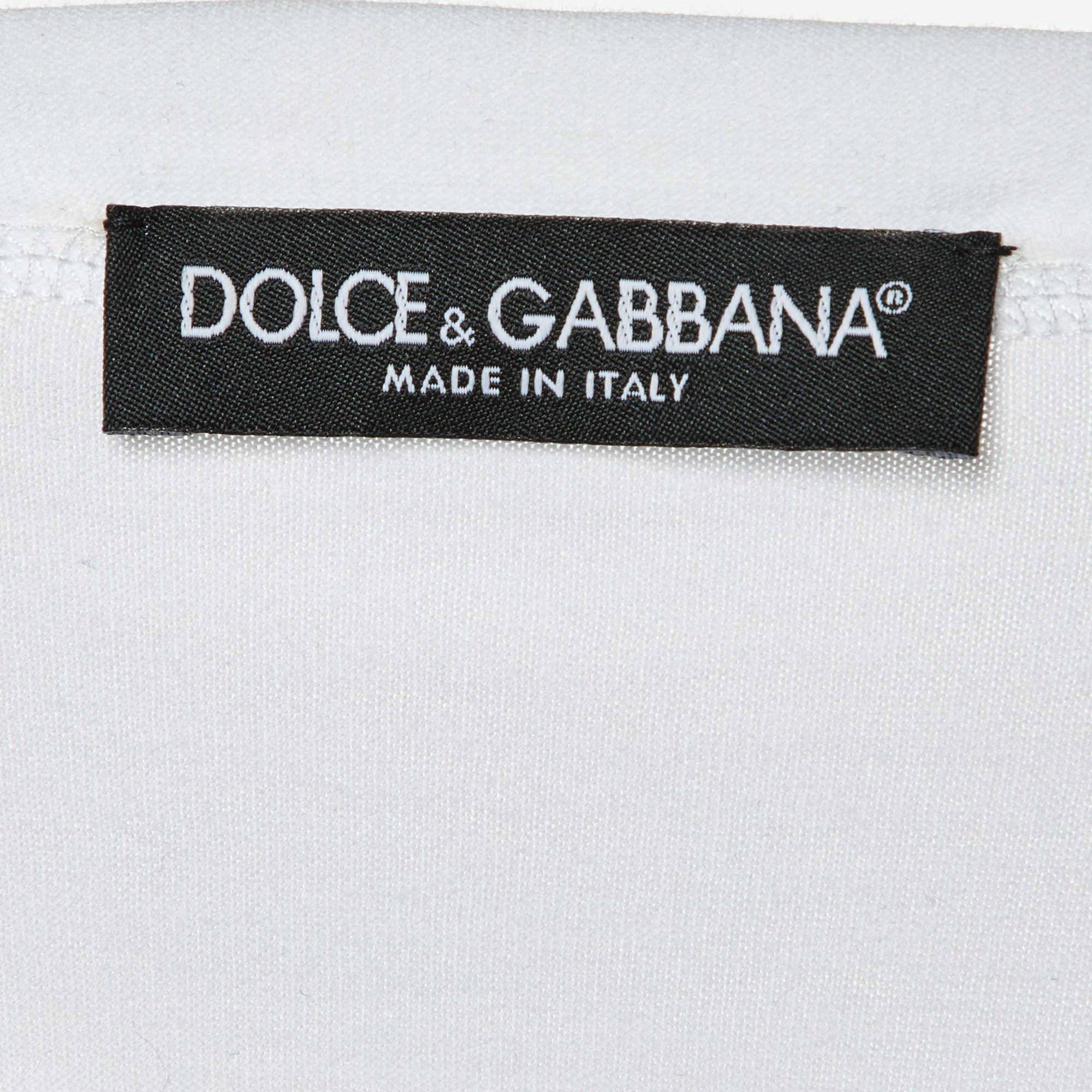 Dolce & Gabbana White Logo Print Cotton Patchwork Detail T-Shirt S