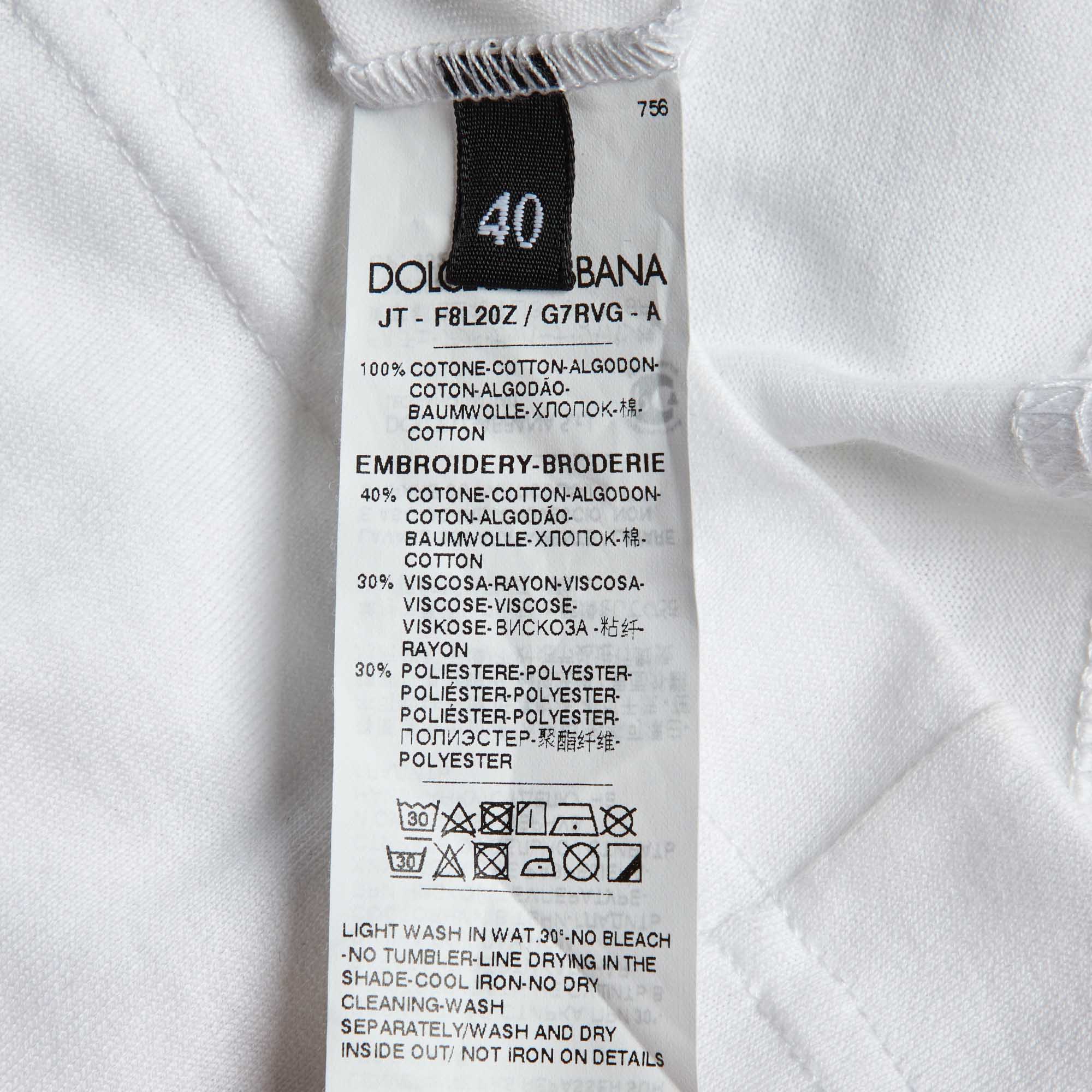 Dolce & Gabbana White Logo Print Cotton Patchwork Detail T-Shirt S