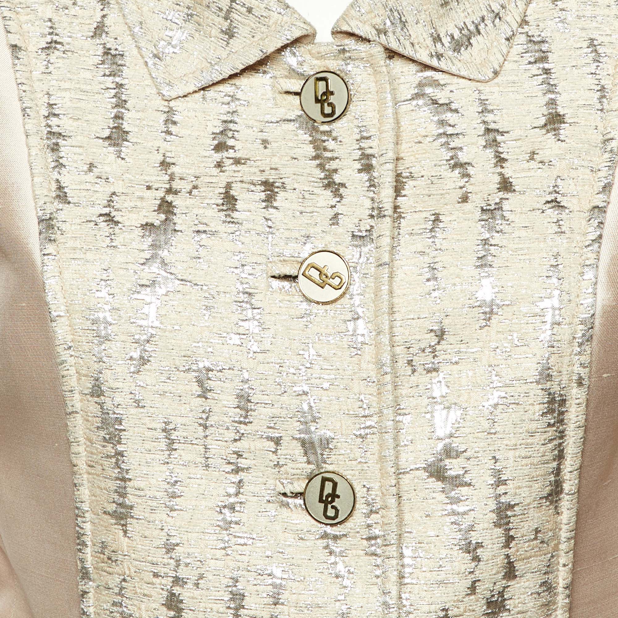 Dolce & Gabbana Beige Silk Blend Lurex Panel Detail Blazer M