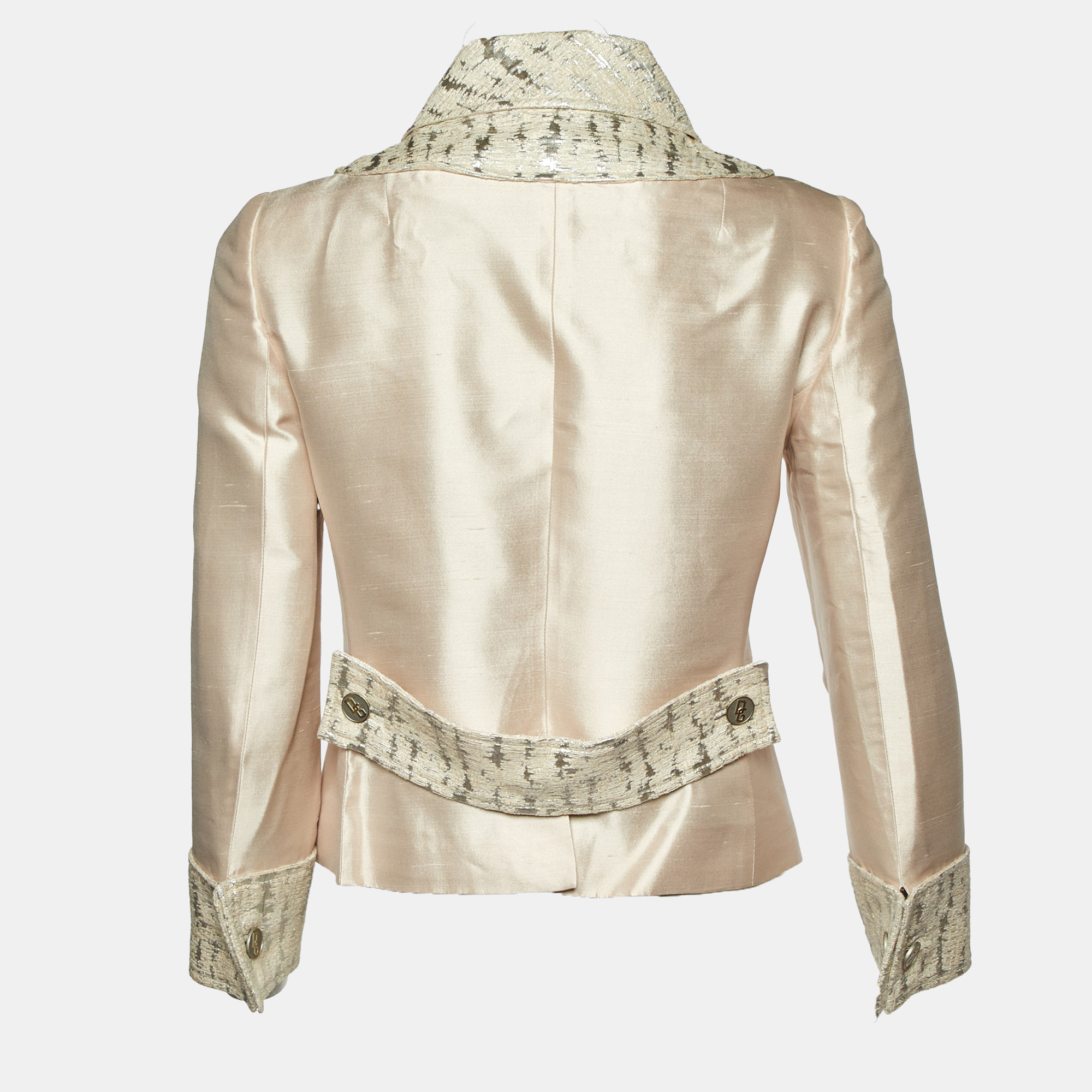 Dolce & Gabbana Beige Silk Blend Lurex Panel Detail Blazer M