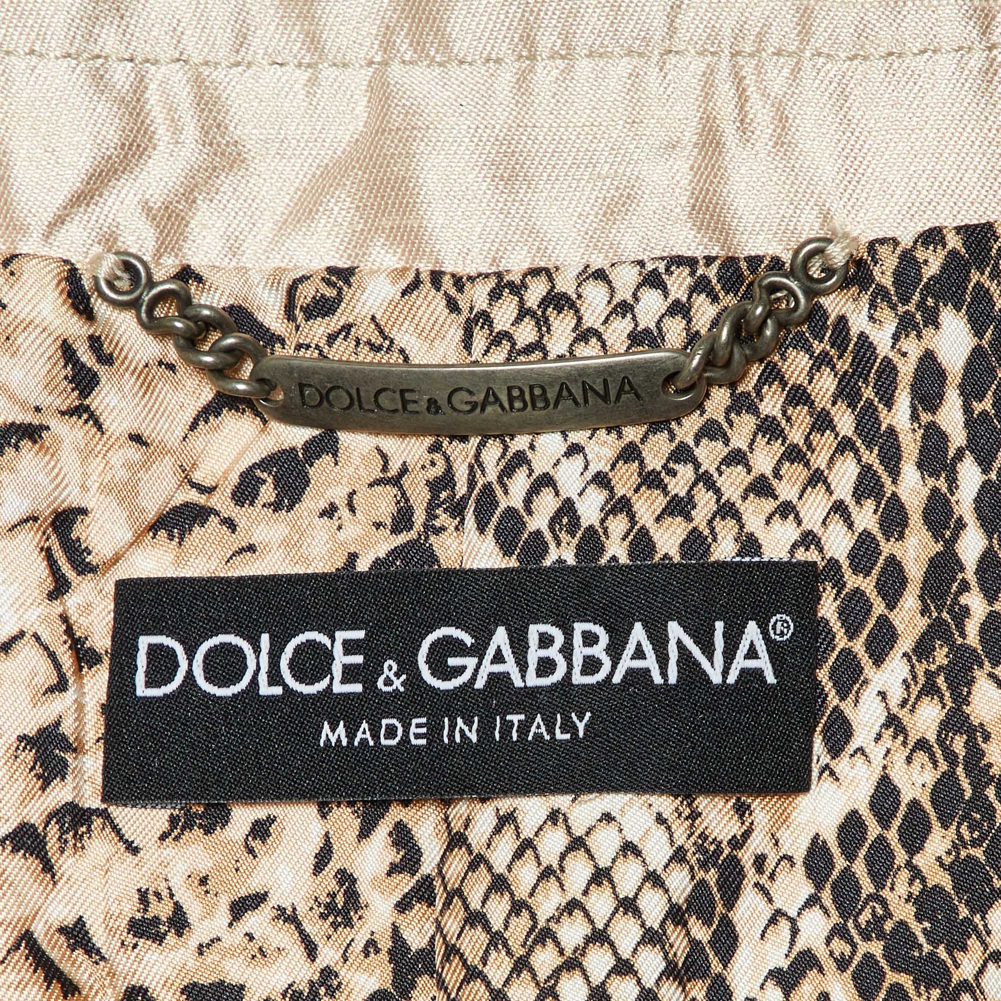 Dolce & Gabbana Beige Silk Blend Lurex Panel Detail Blazer M