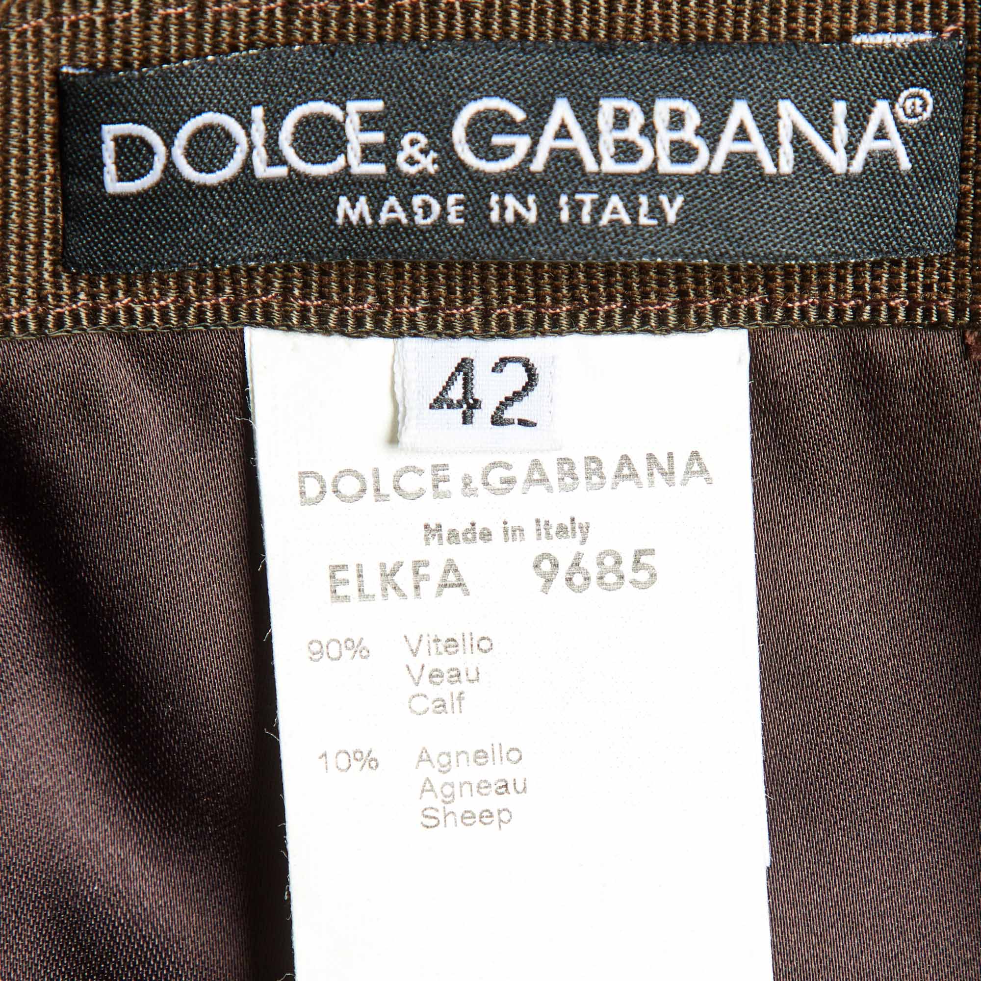 Dolce & Gabbana Brown Floral Applique Suede Midi Skirt M