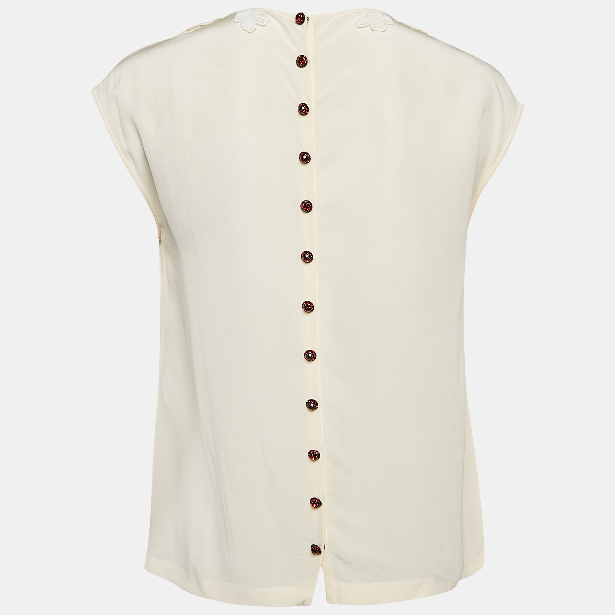 Dolce & Gabbana Cream Heart Plaque Lace Trim Silk Top M