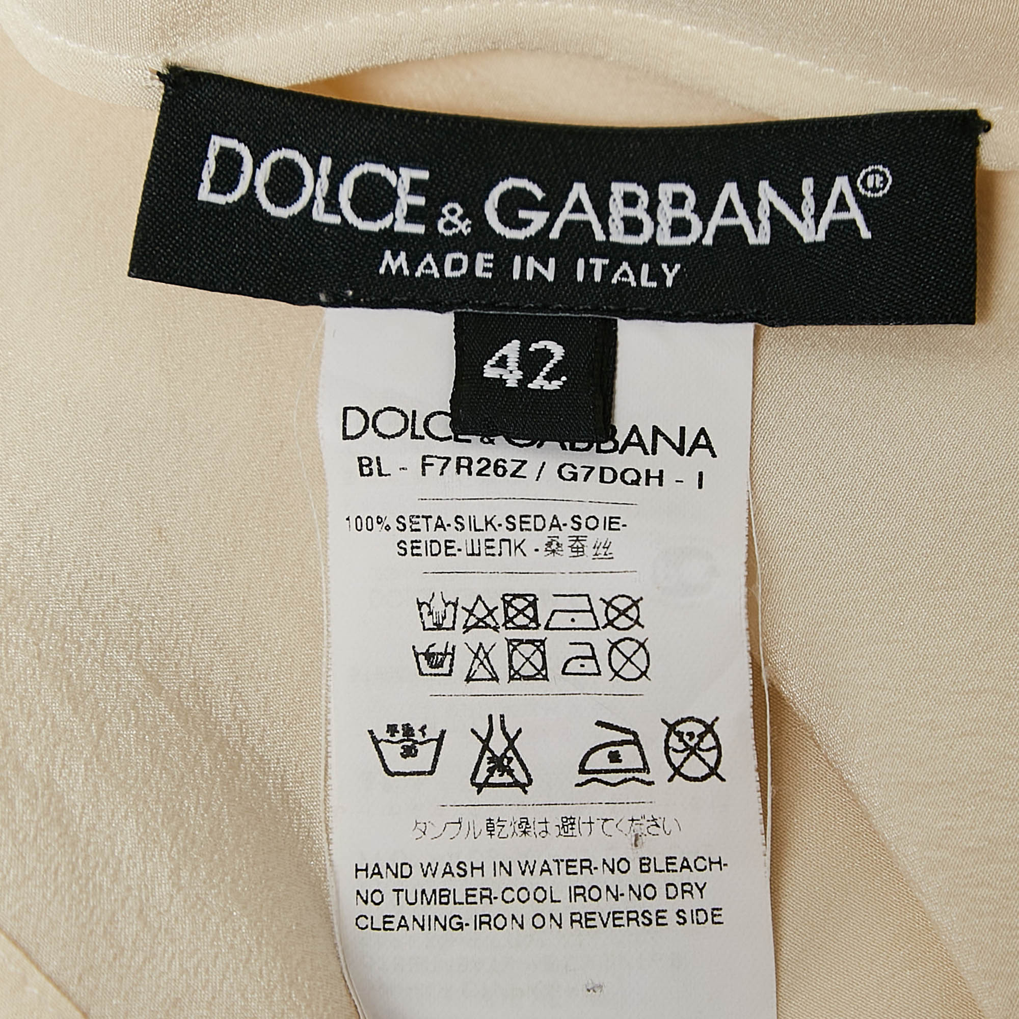 Dolce & Gabbana Cream Heart Plaque Lace Trim Silk Top M