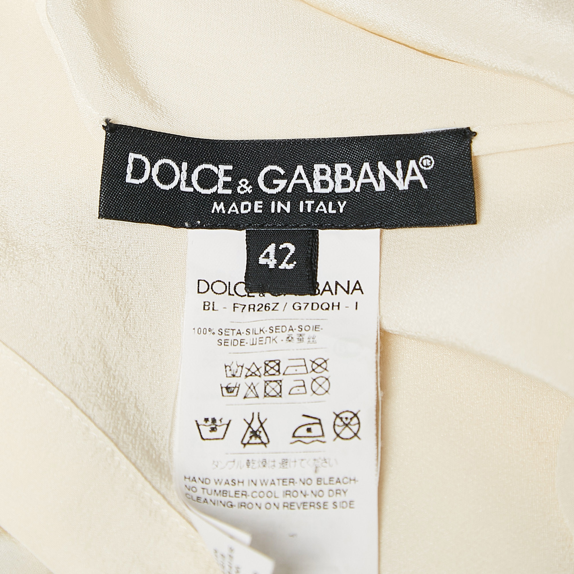 Dolce & Gabbana Cream Heart Plaque Lace Trim Silk Top M