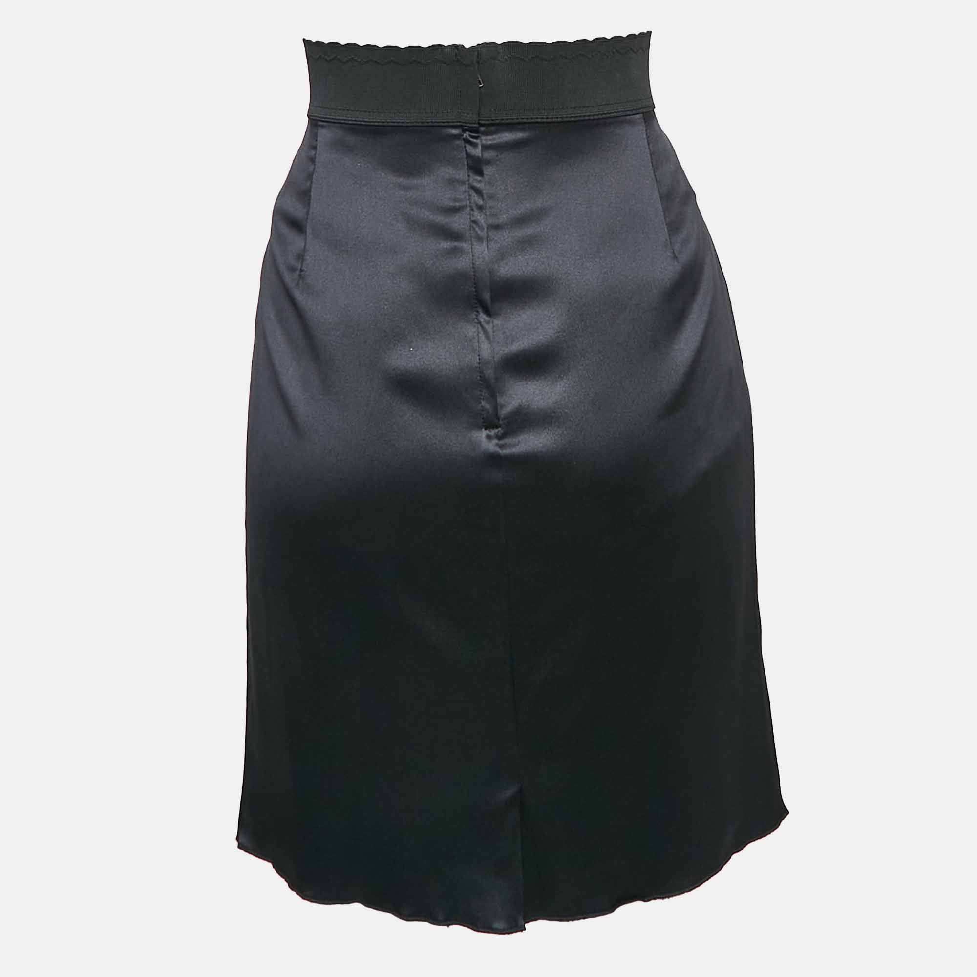 Dolce & Gabbana Black Satin Silk Pencil Skirt M