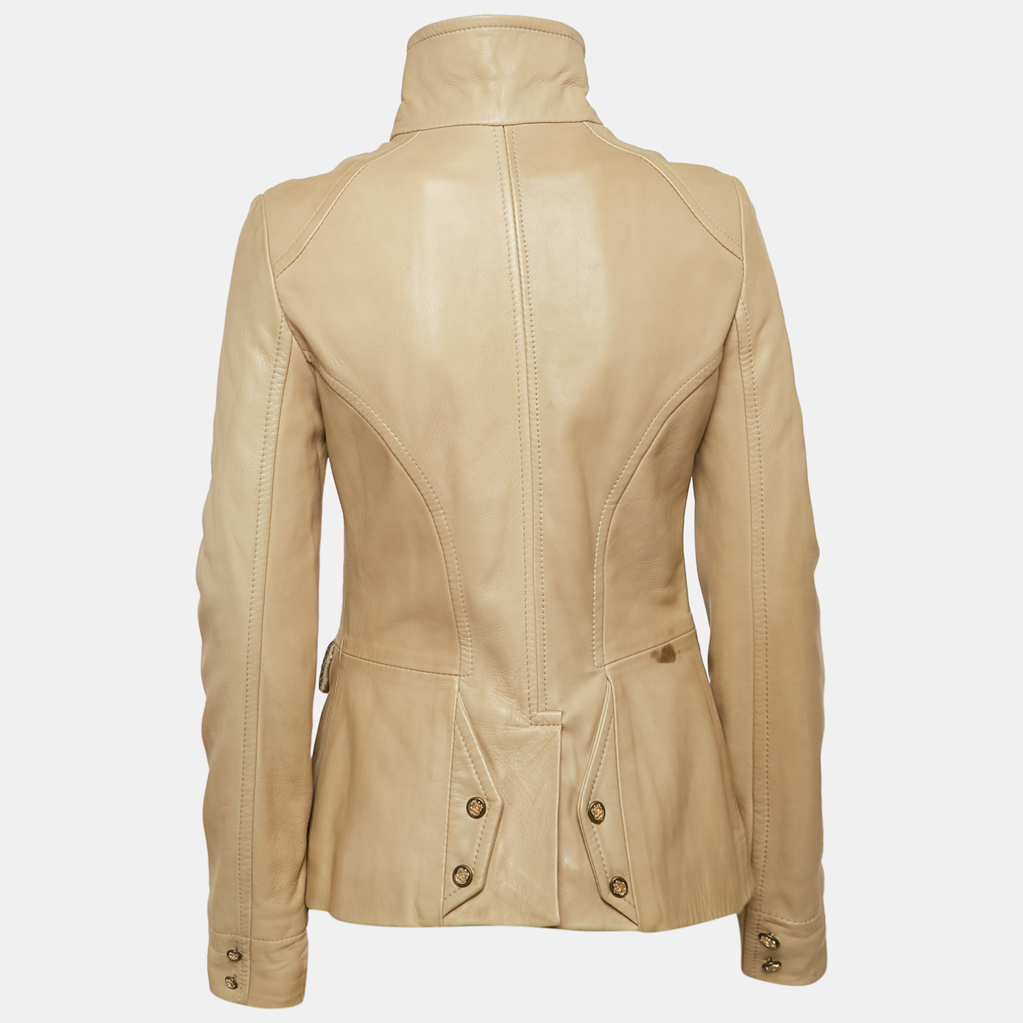 Dolce & Gabbana Beige Embellished Leather Button Detail Jacket M