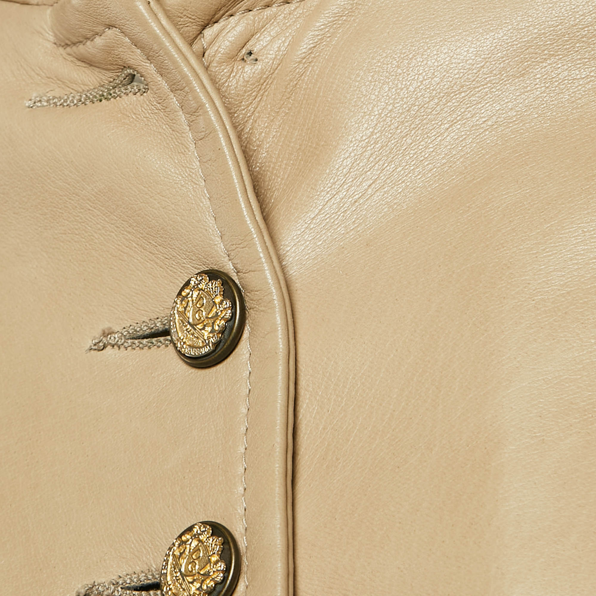 Dolce & Gabbana Beige Embellished Leather Button Detail Jacket M