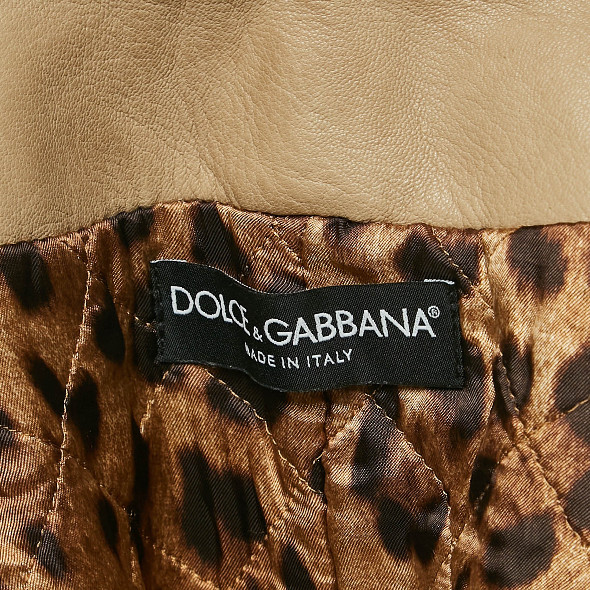 Dolce & Gabbana Beige Embellished Leather Button Detail Jacket M