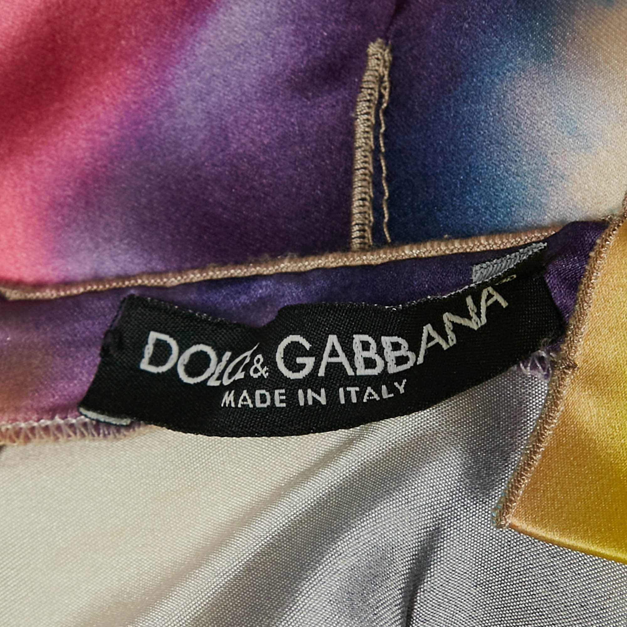 Dolce & Gabbana Multicolor Tie-Dye Print Satin Sheath Dress S