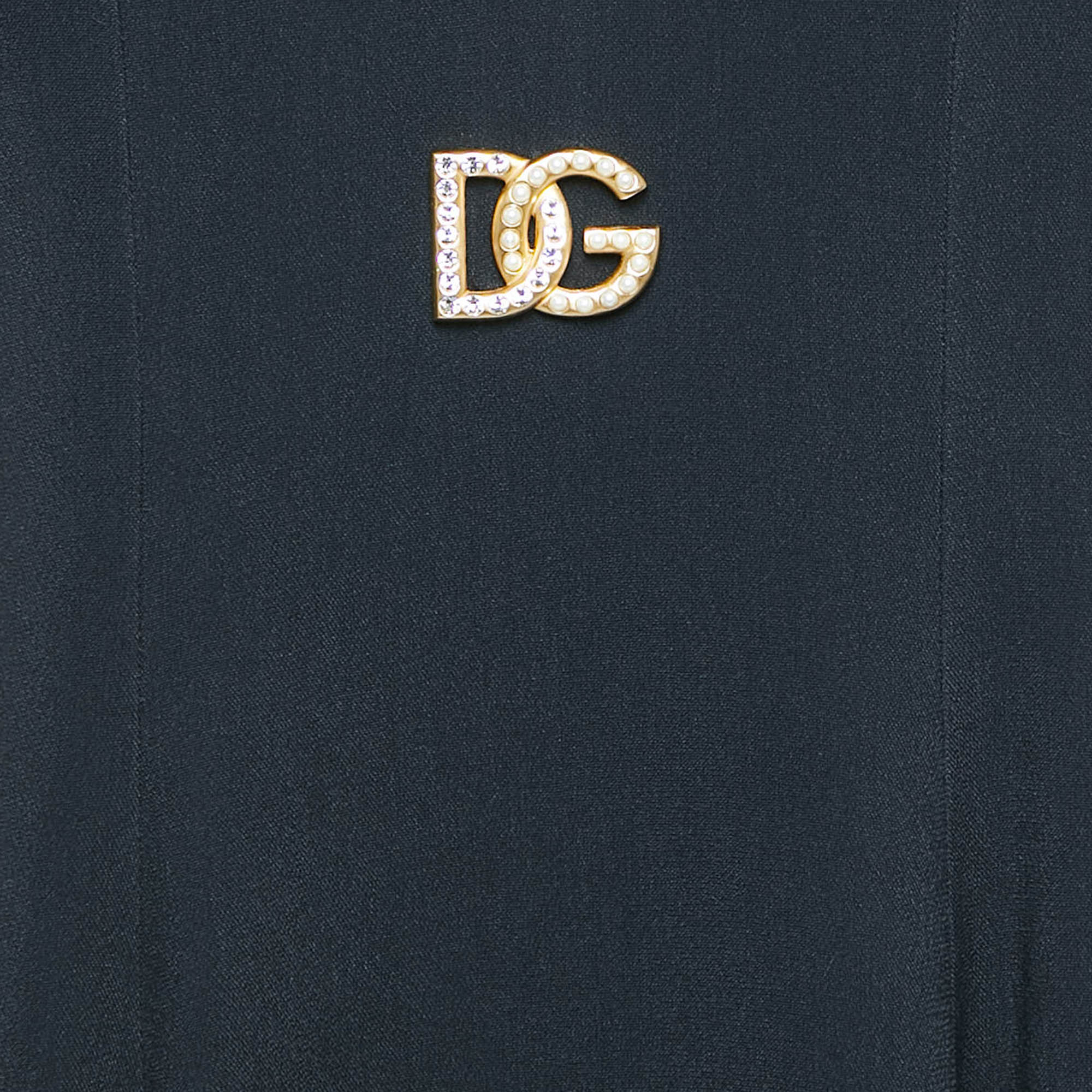 Dolce & Gabbana Black Crepe Logo Plaque Detail Mini Dress L