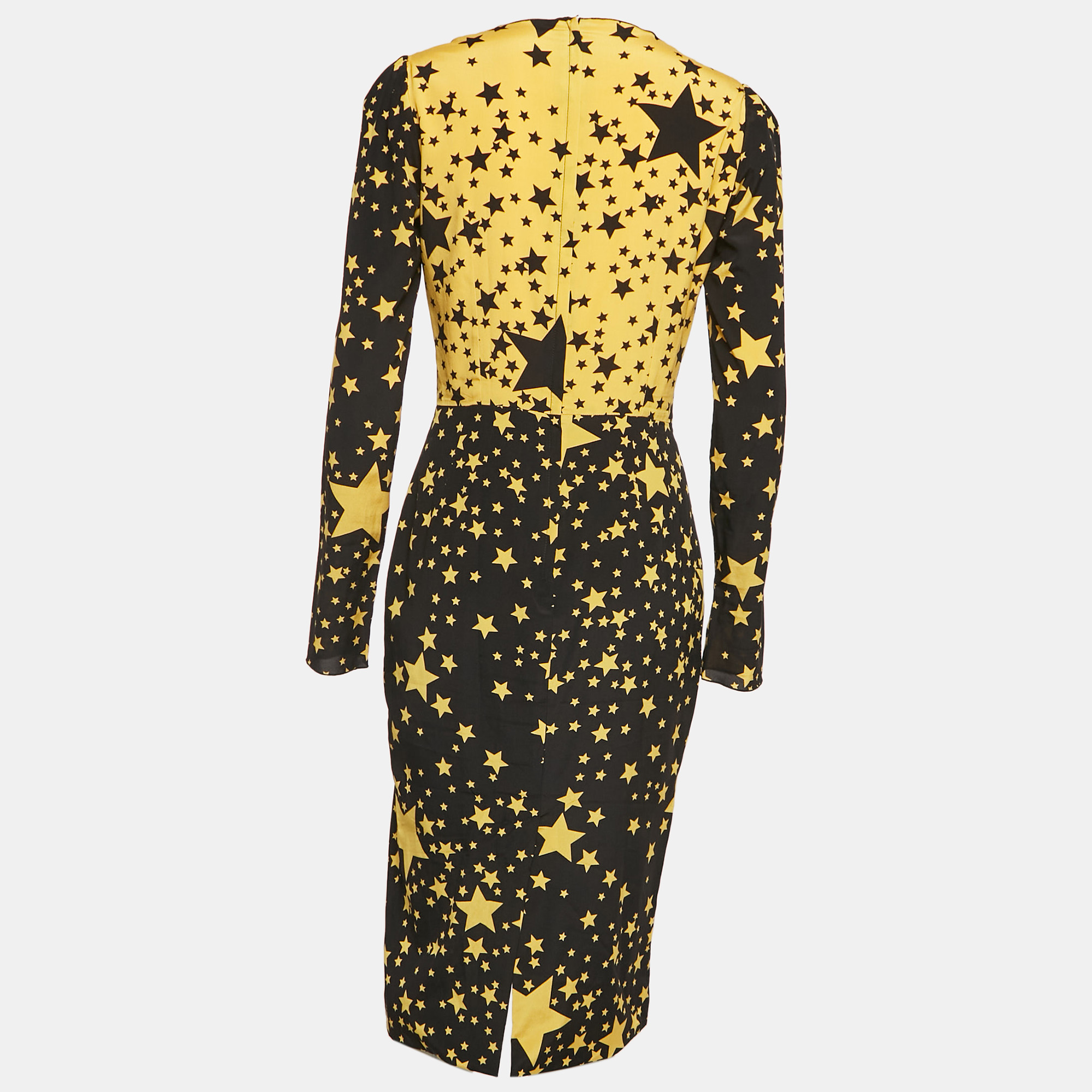 Dolce & Gabbana Black/Yellow Stars Print Silk Midi Dress M