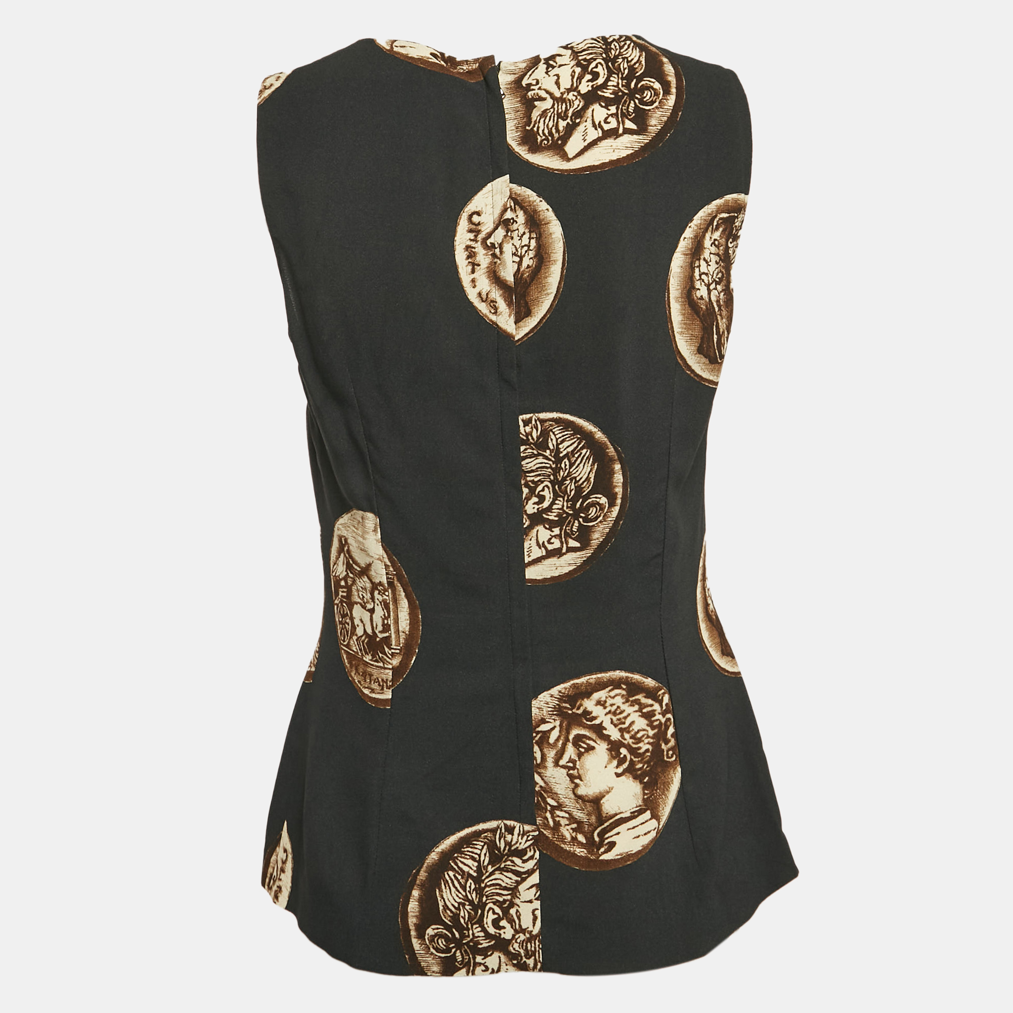 Dolce & Gabbana Black Coins Print Crepe Sleeveless Top M