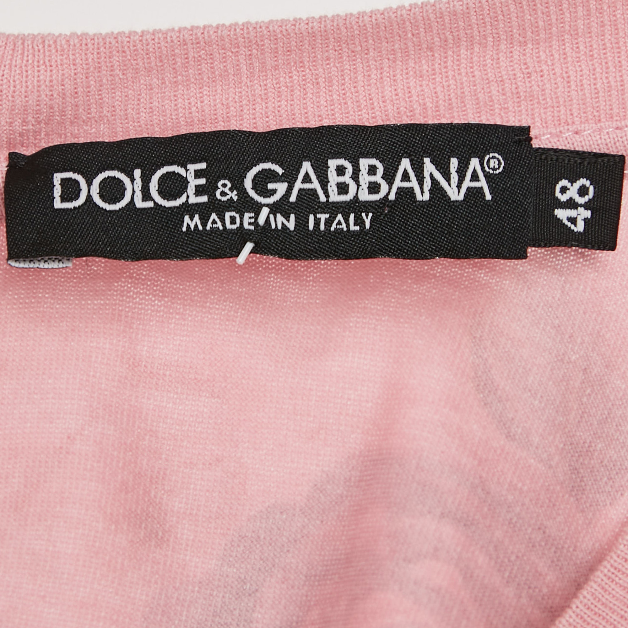 Dolce & Gabbana Pink Floral Print Jersey Sequin Embellished Sleeveless T-Shirt L