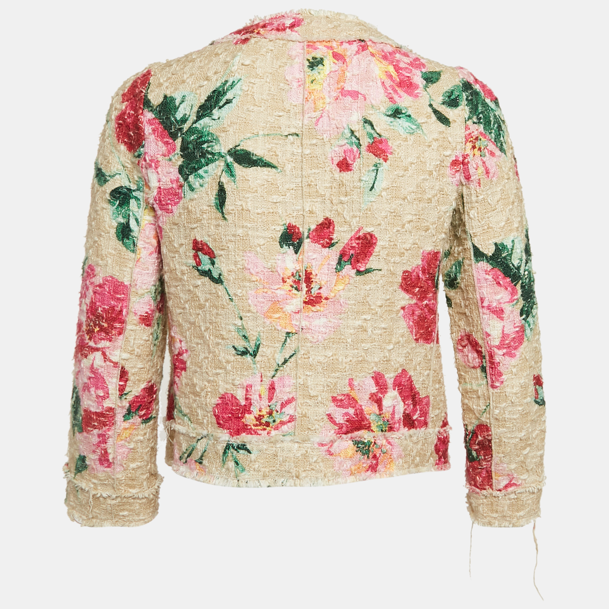 Dolce & Gabbana Floral Print Tweed Button Front Jacket XS