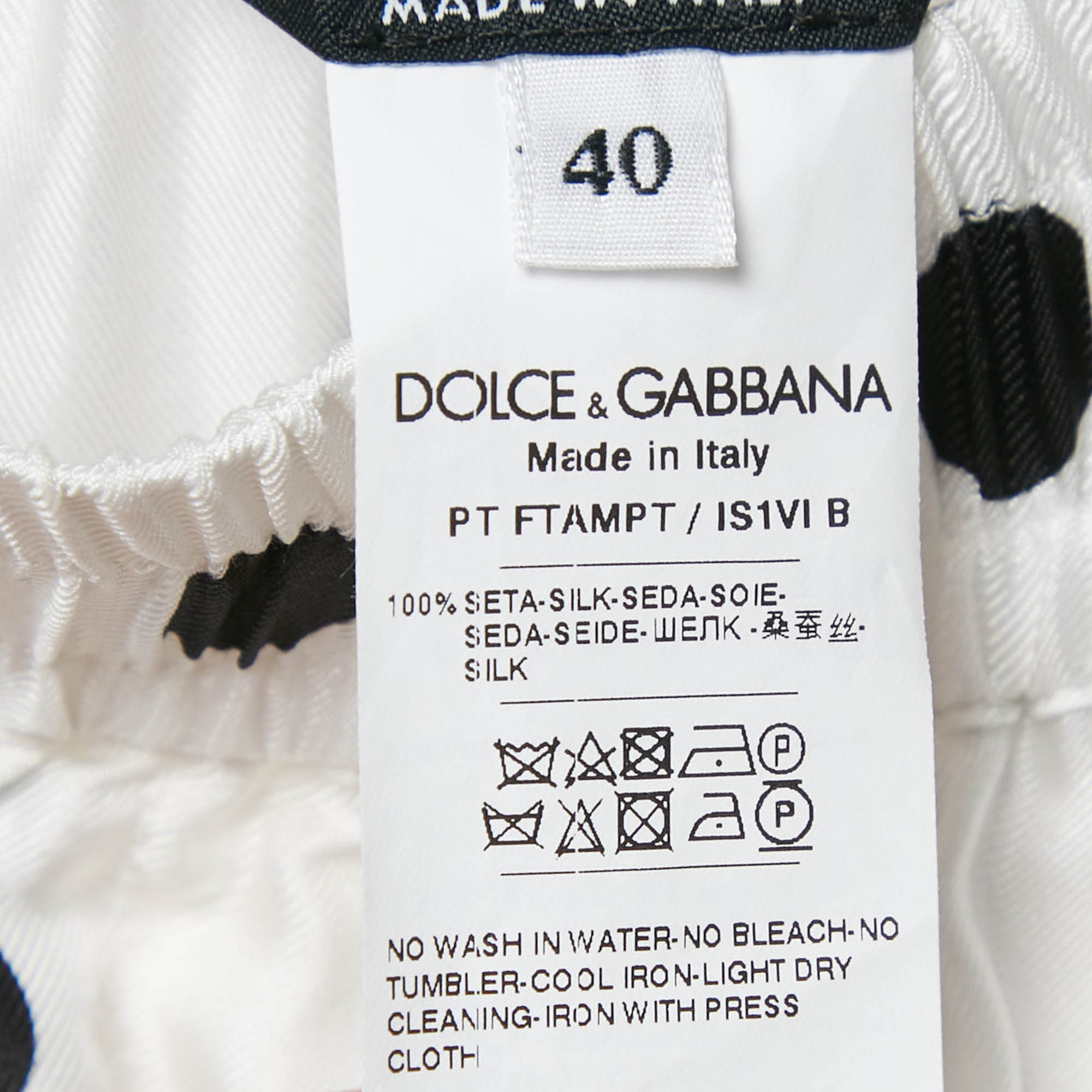 Dolce & Gabbana White/Black Polka Dots Print Silk Pajama Pants S