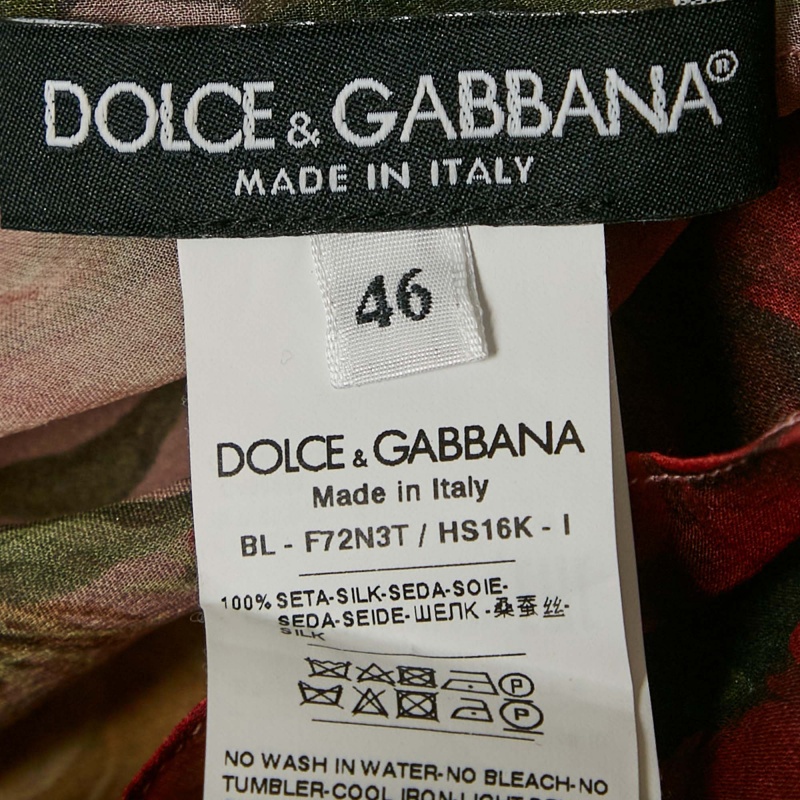 Dolce & Gabbana Multicolor Floral Print Silk Neck-Tie Blouse L