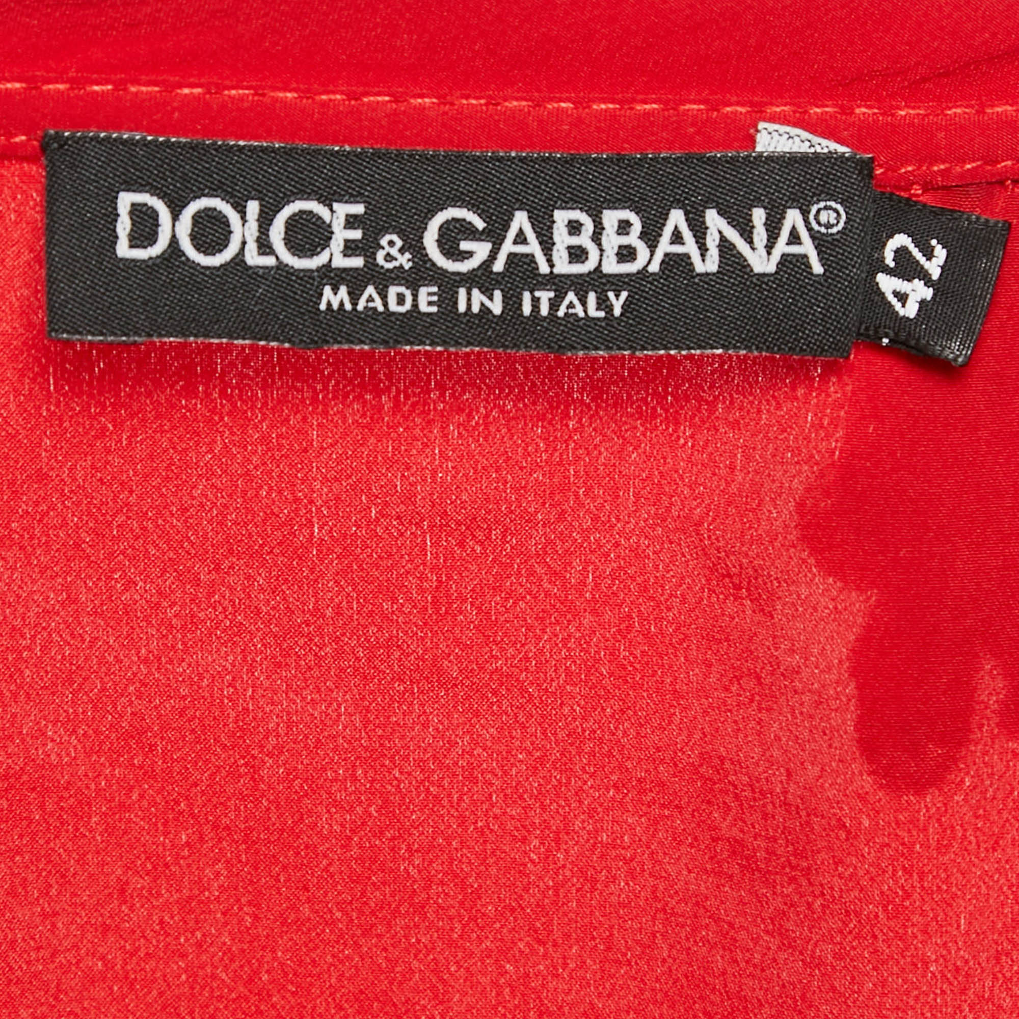 Dolce & Gabbana Red Rhinestone Embellished Silk Top M