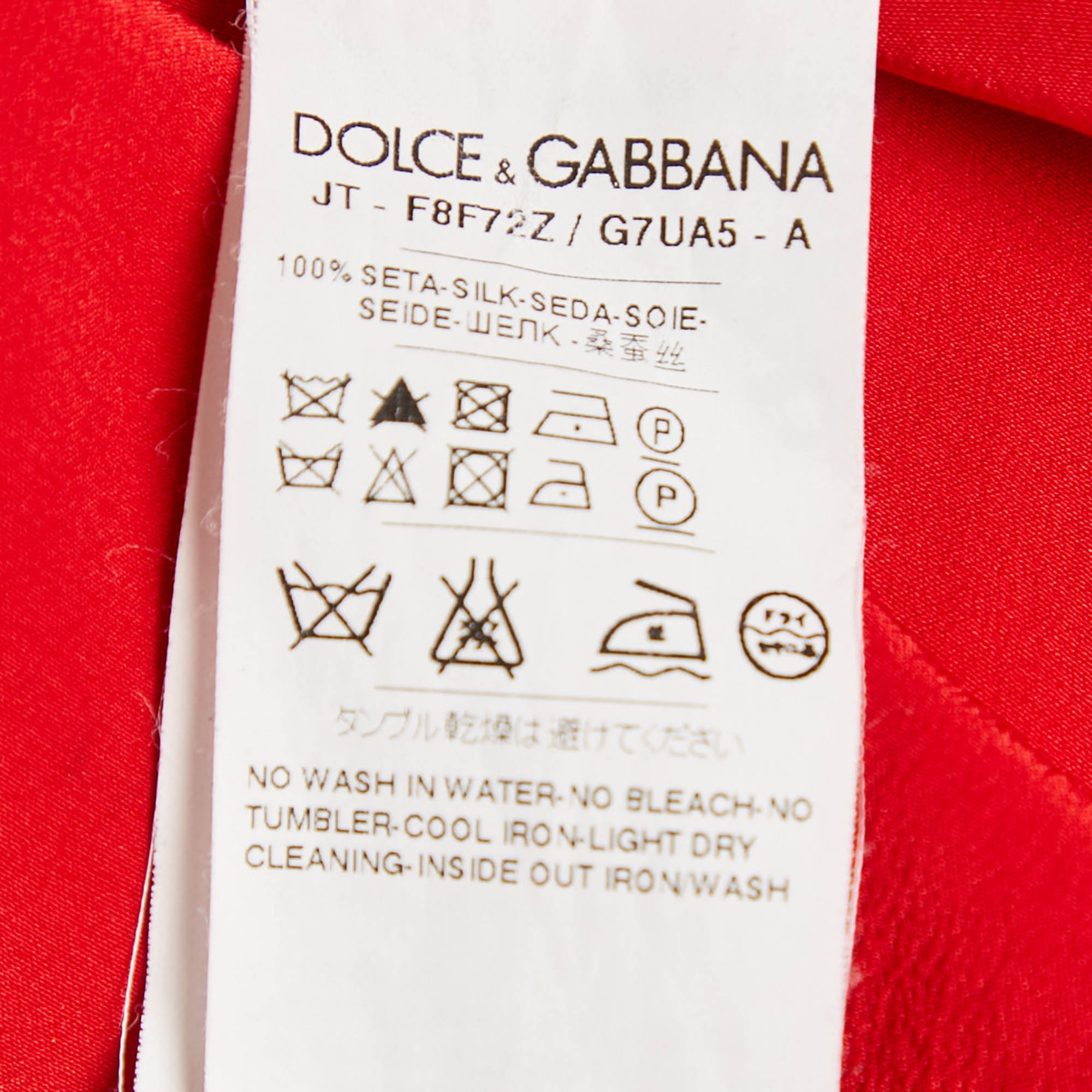 Dolce & Gabbana Red Rhinestone Embellished Silk Top M