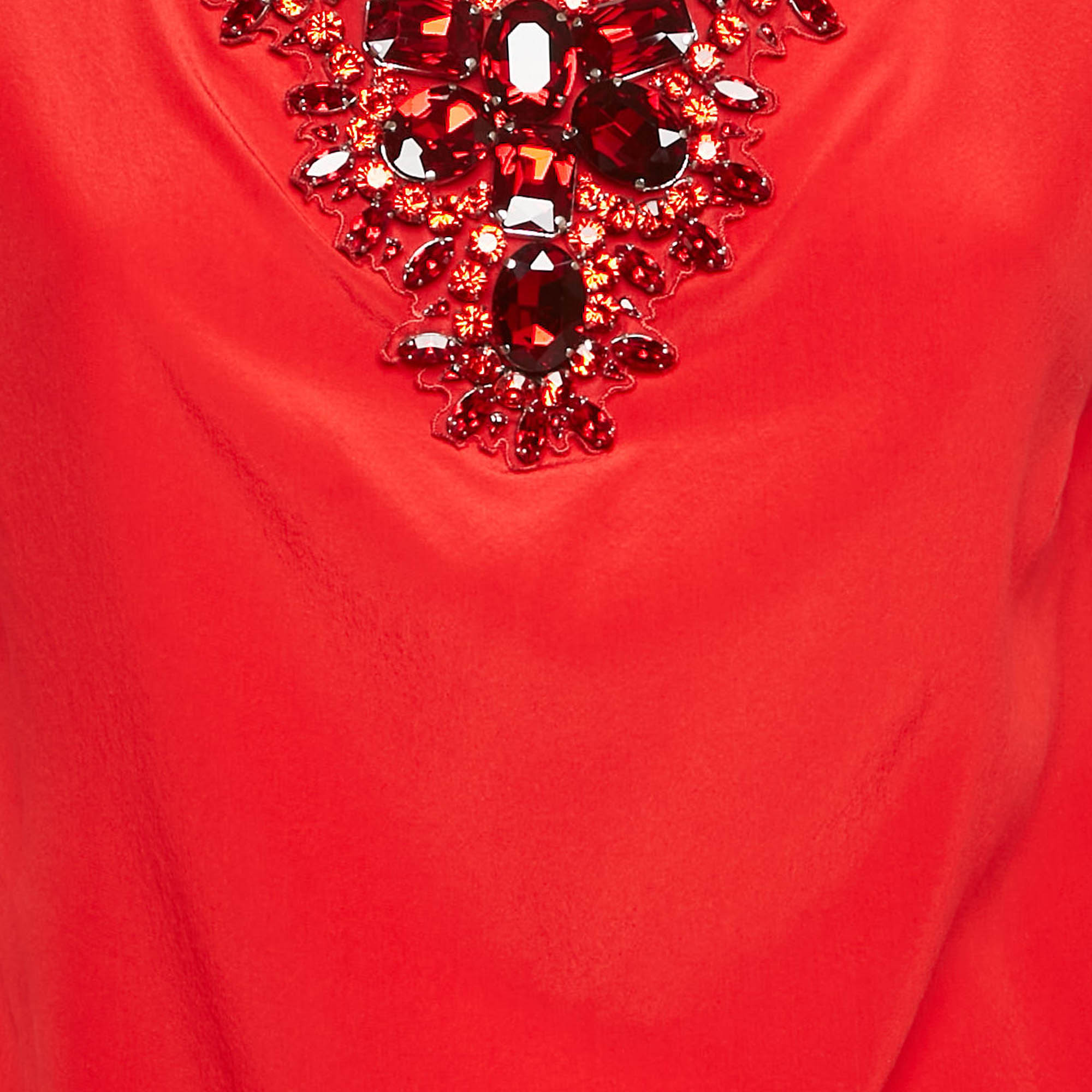 Dolce & Gabbana Red Rhinestone Embellished Silk Top M