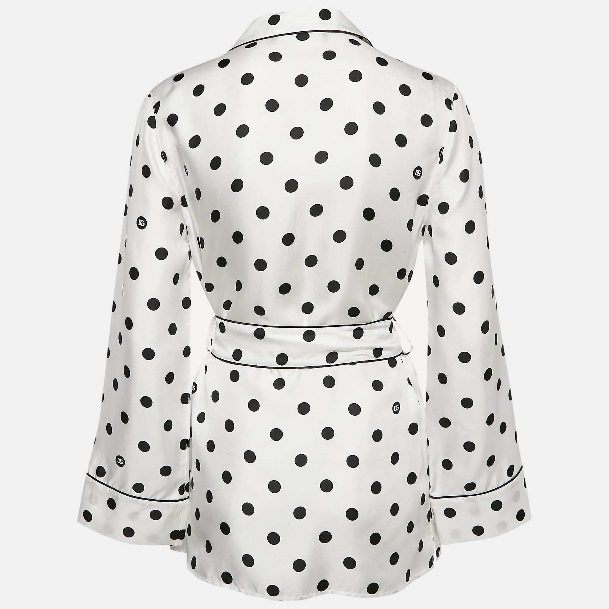 Dolce & Gabbana White/Black Polka Dots Print Silk Pajama Shirt XS