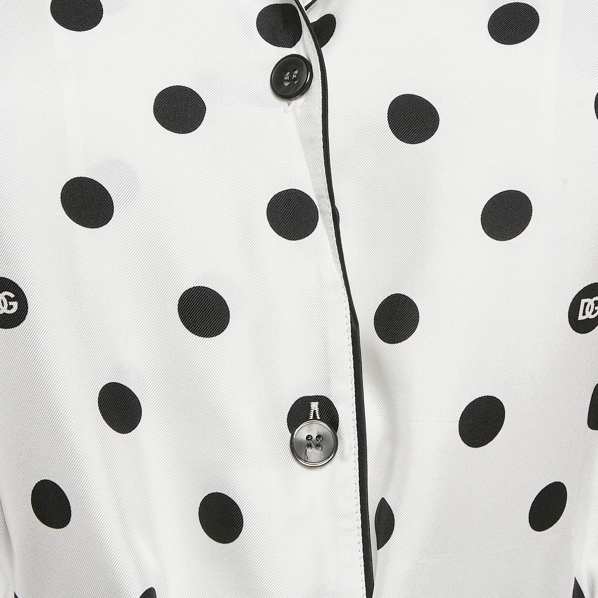 Dolce & Gabbana White/Black Polka Dots Print Silk Pajama Shirt XS