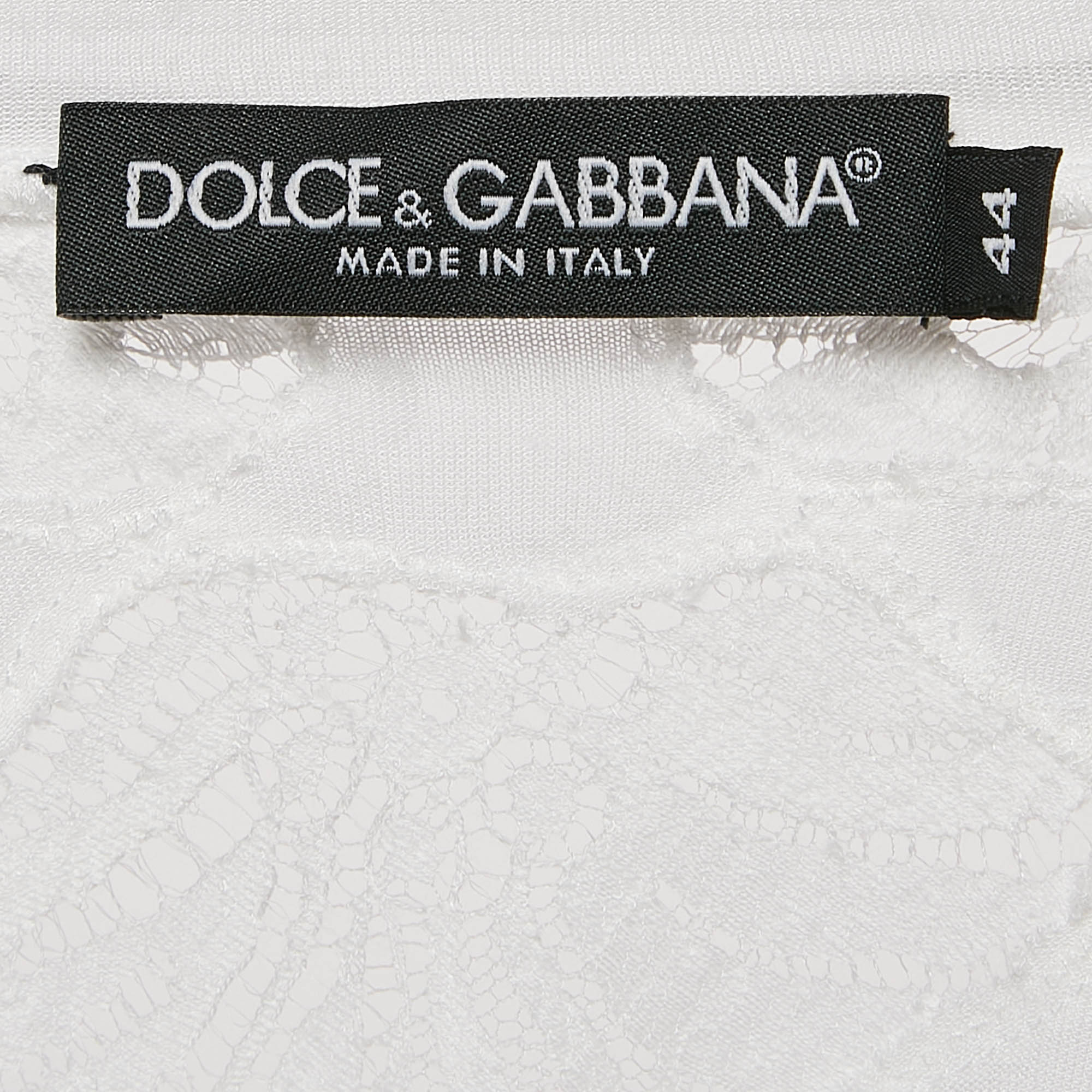 Dolce & Gabbana White Modal & Lace Trim Crew Neck Top M