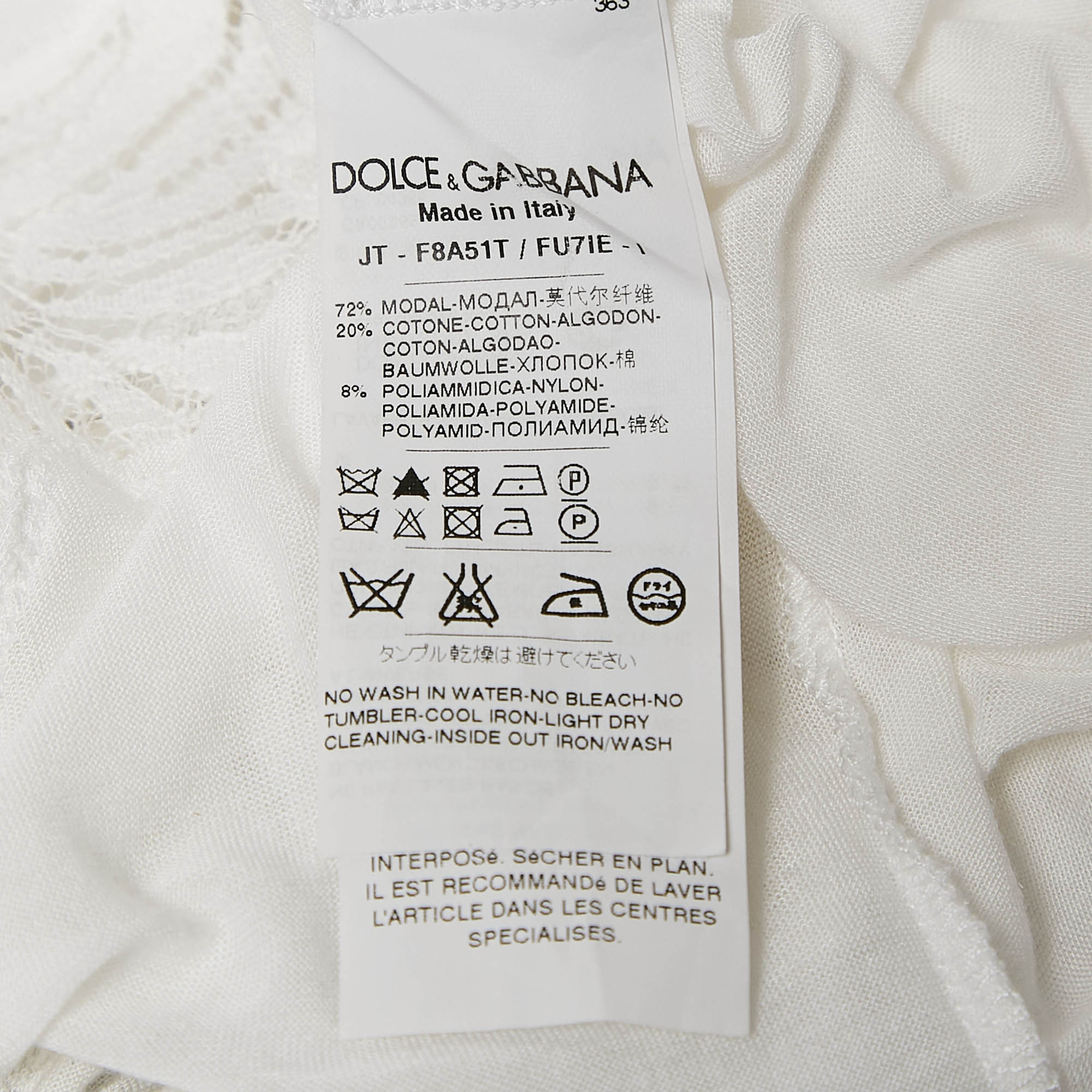 Dolce & Gabbana White Modal & Lace Trim Crew Neck Top M