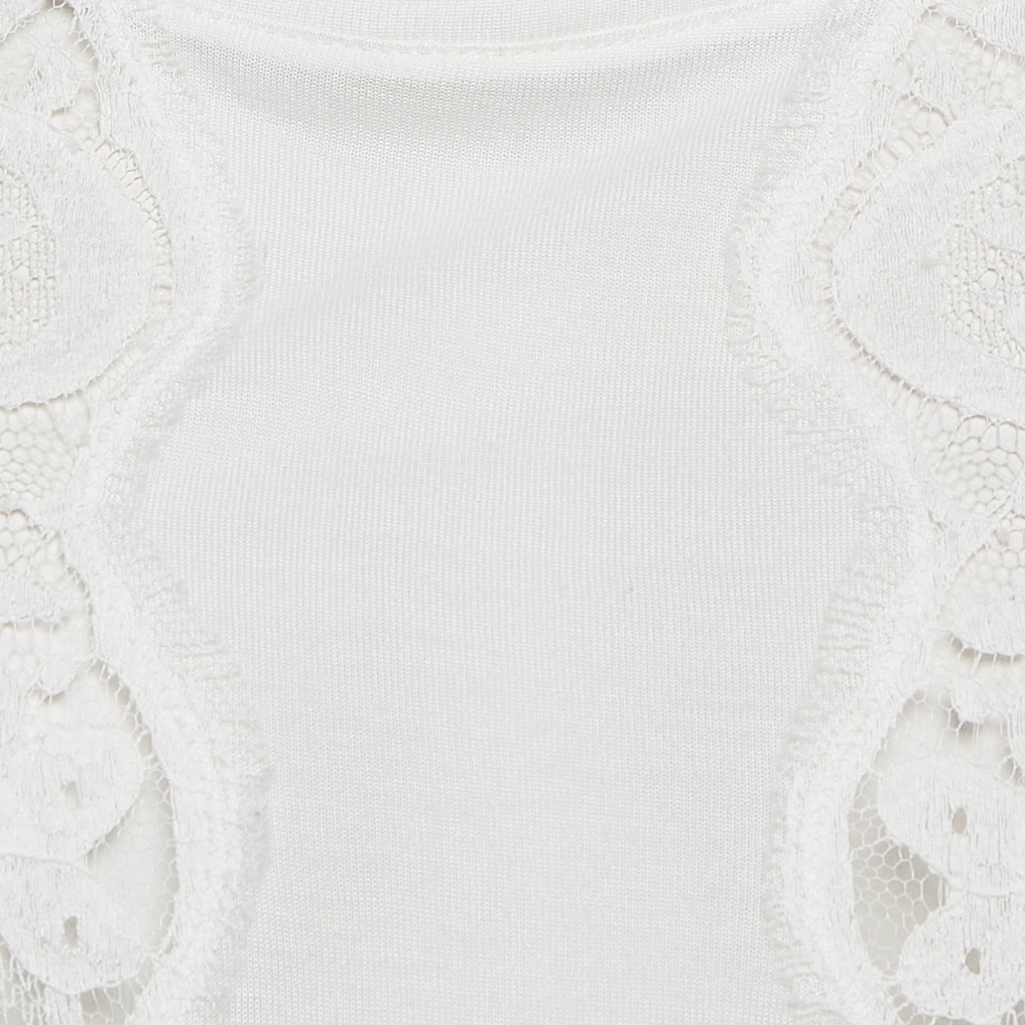 Dolce & Gabbana White Modal & Lace Trim Crew Neck Top M