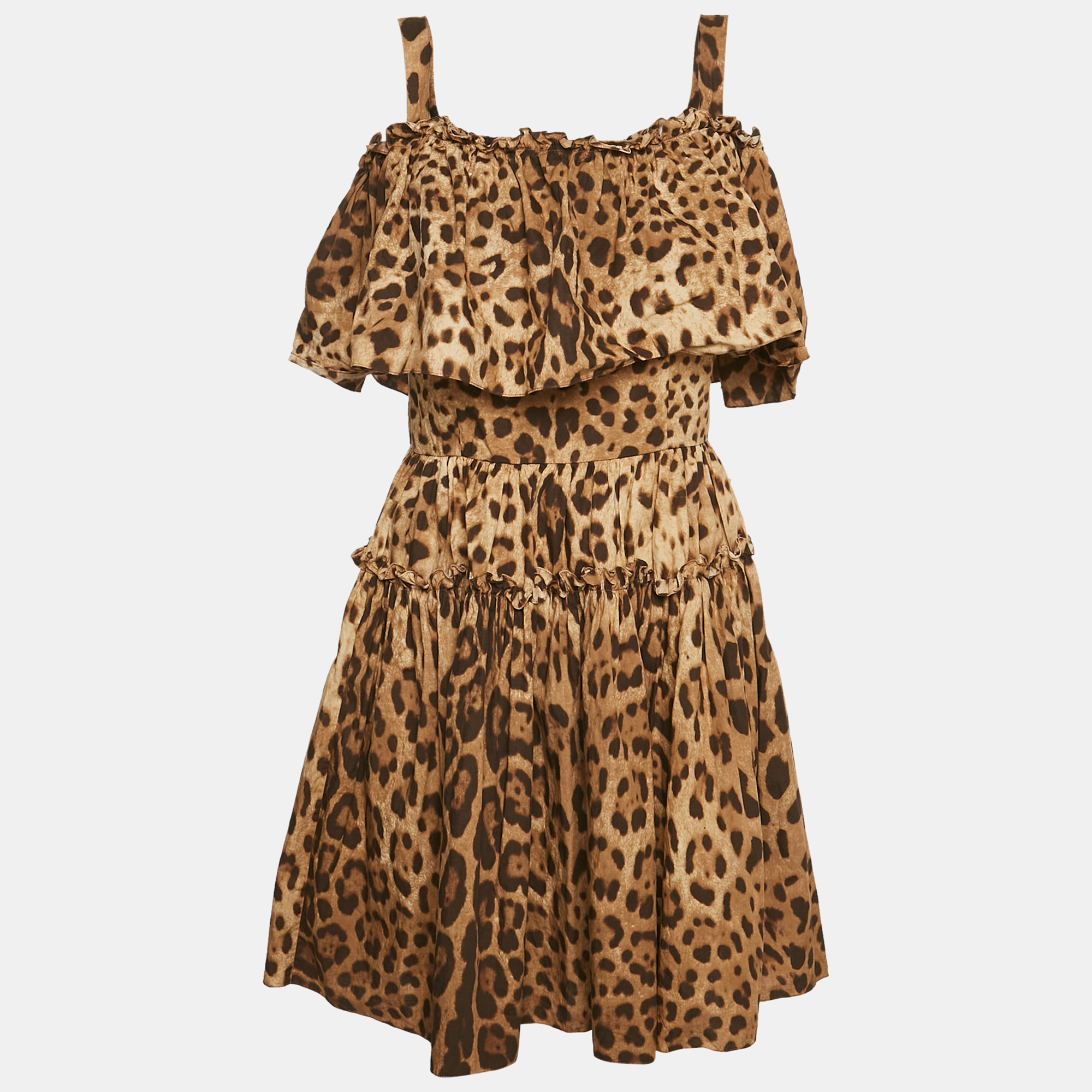 Dolce & Gabbana Brown Leopard Print Cotton Tiered Cold-Shoulder Mini Dress M
Dolce & Gabbana Brown Leopard Print Cotton Tiered Cold-Shoulder Mini Dress M