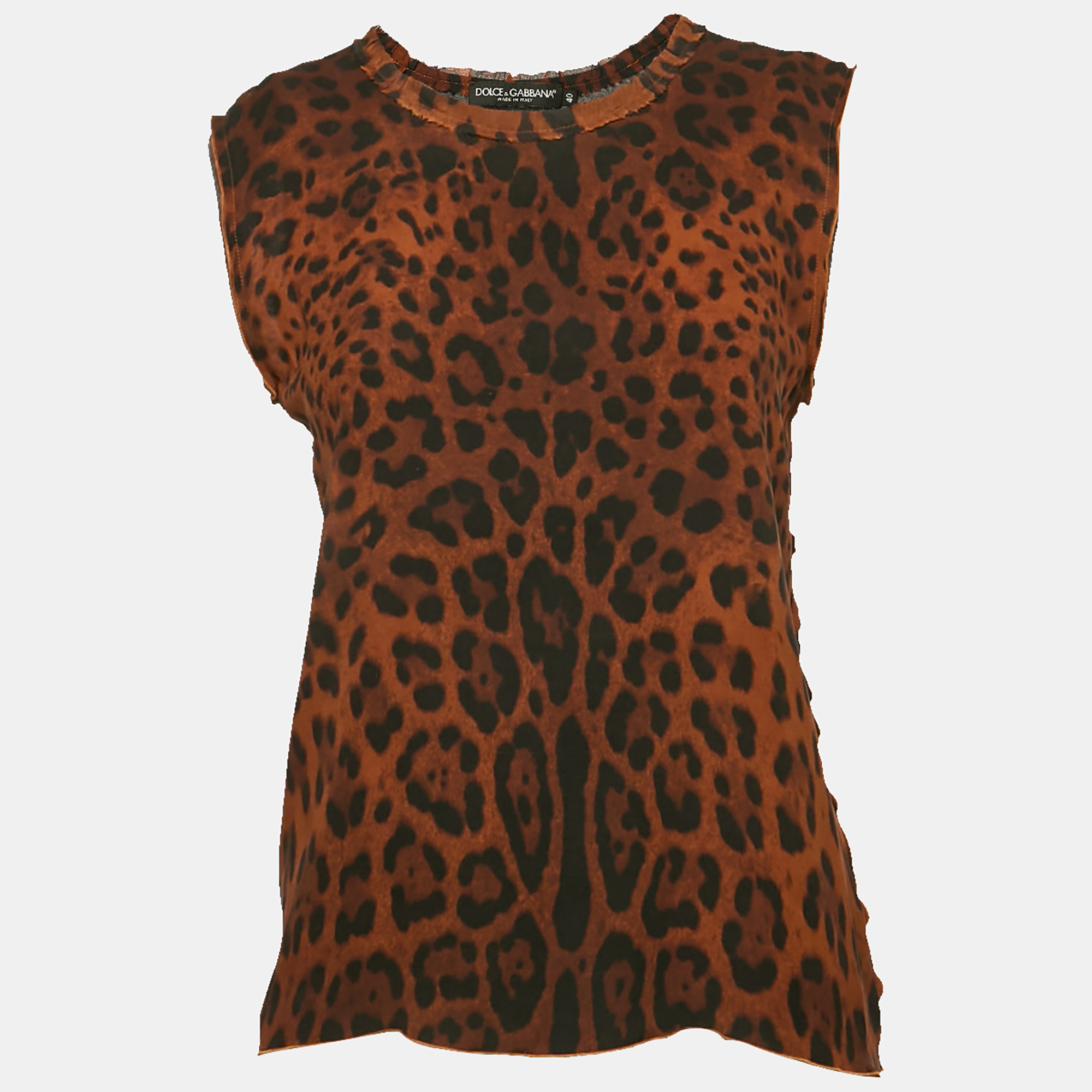 Dolce & Gabbana Brown Leopard Print Silk and Jersey Sleeveless Top M
Dolce & Gabbana Brown Leopard Print Silk and Jersey Sleeveless Top M