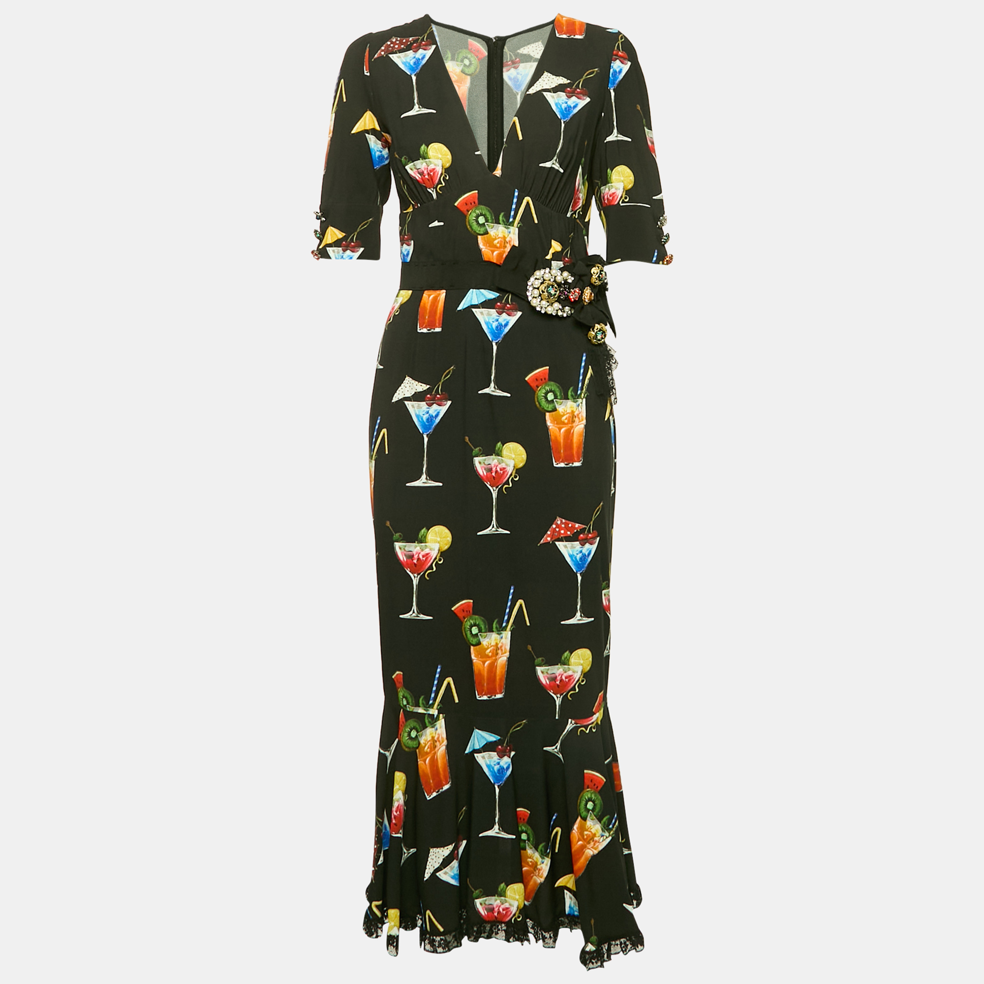 Dolce & Gabbana Black Embellished and Cocktail Print Crepe Long Dress S
Dolce & Gabbana Black Embellished and Cocktail Print Crepe Long Dress S