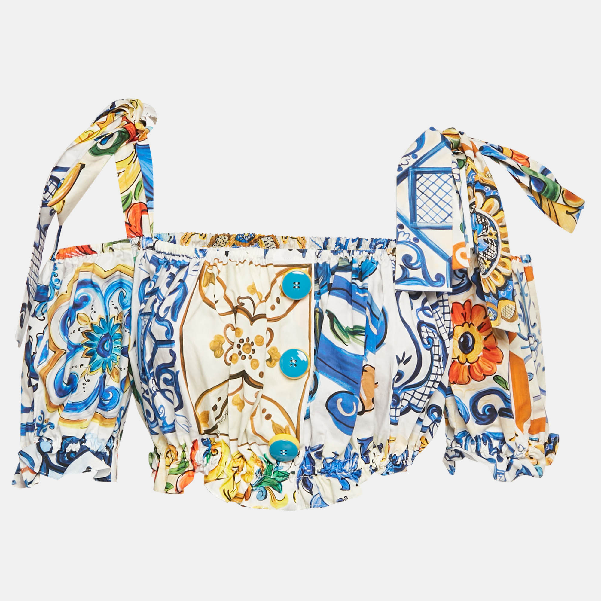 Dolce & Gabbana Multicolor Majolica Print Poplin Off Shoulder Crop Top S
Dolce & Gabbana Multicolor Majolica Print Poplin Off Shoulder Crop Top S
