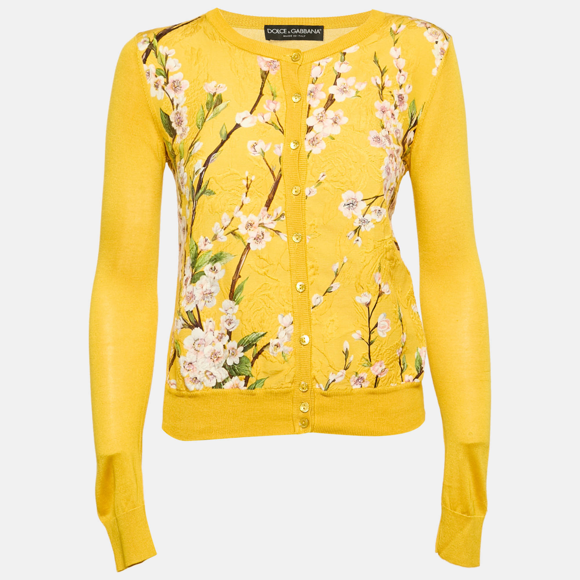 Dolce & Gabbana Yellow Printed Silk Blend Button Front Cardigan S
Dolce & Gabbana Yellow Printed Silk Blend Button Front Cardigan S