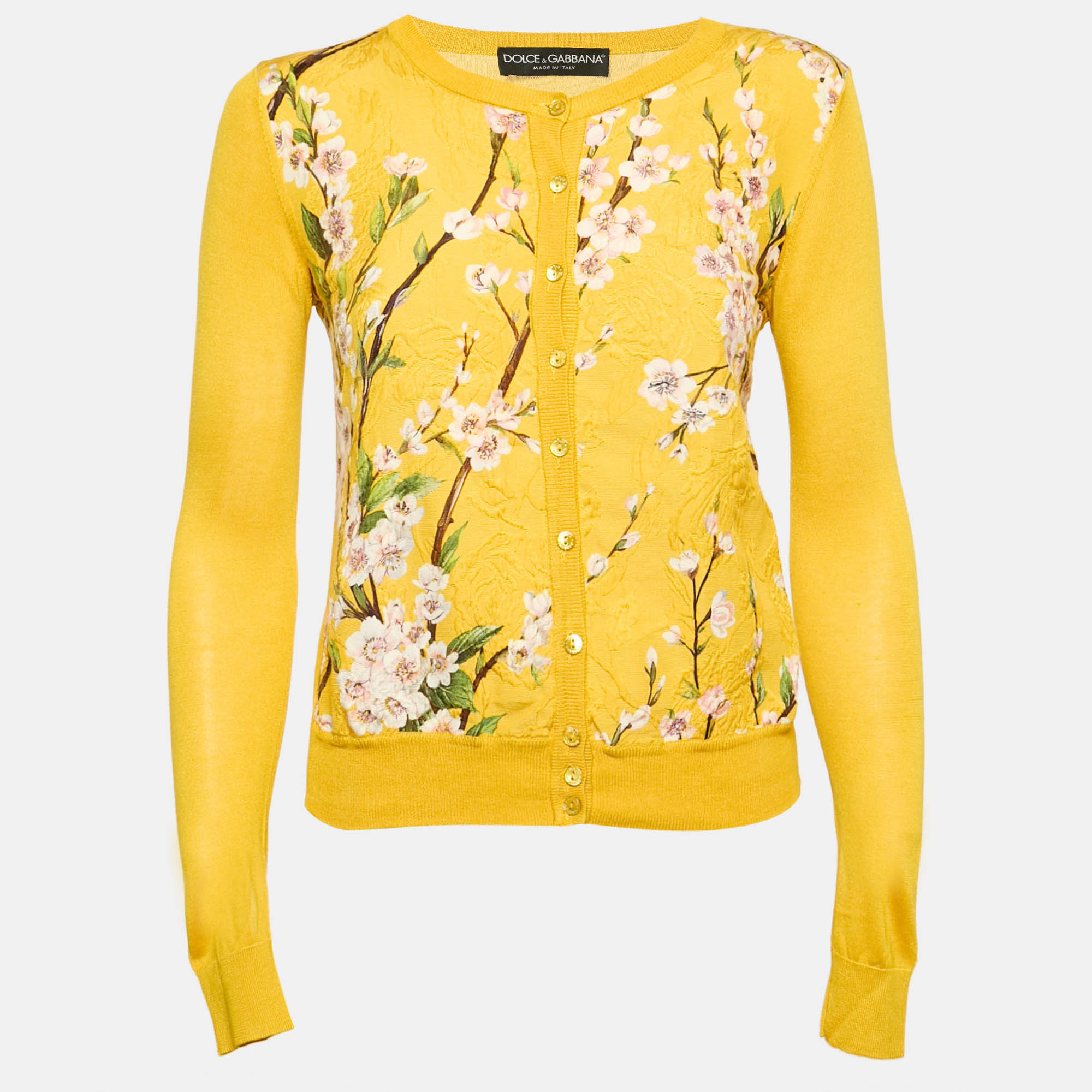Dolce & Gabbana Yellow Printed Silk Blend Button Front Cardigan S
Dolce & Gabbana Yellow Printed Silk Blend Button Front Cardigan S