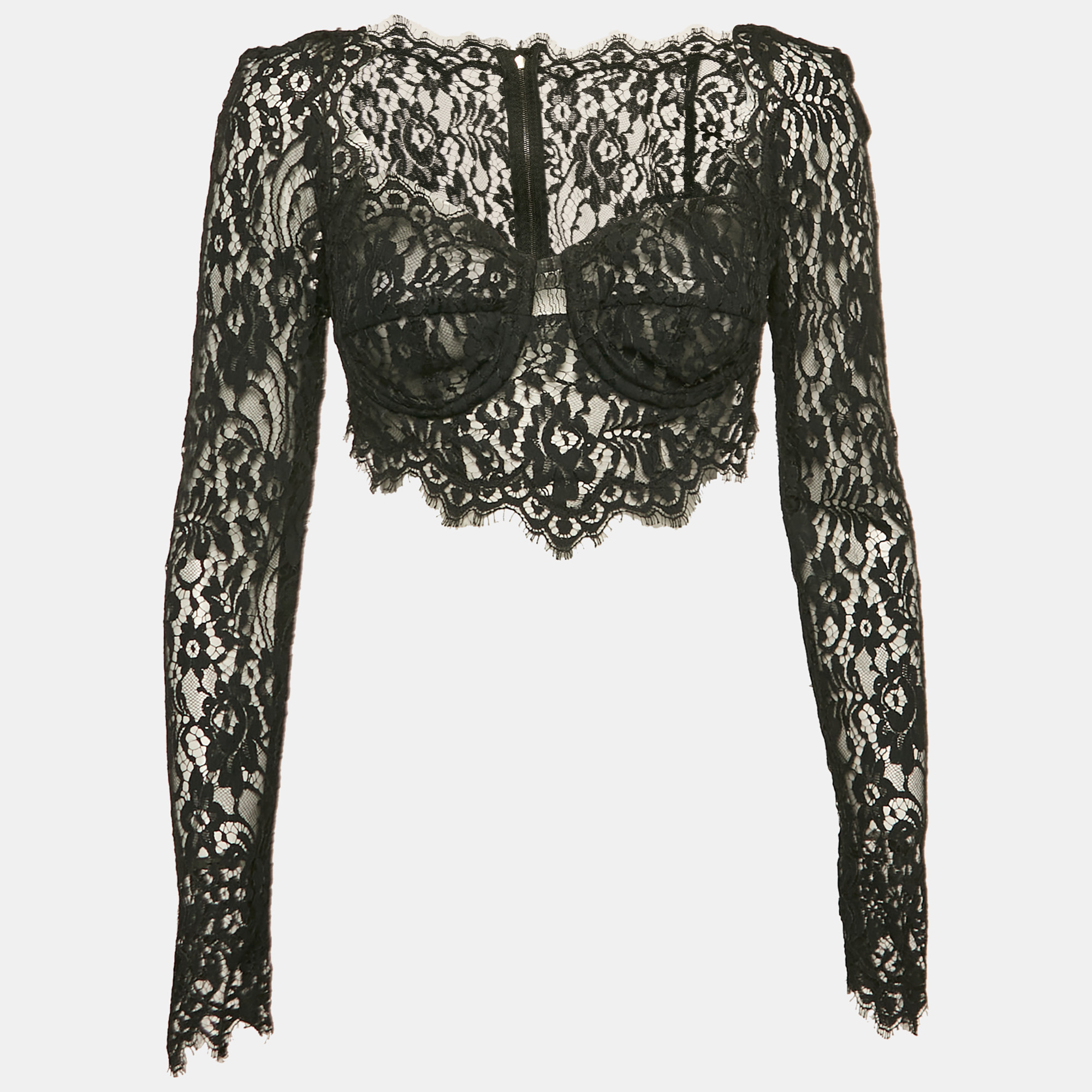 Dolce & Gabbana Black Floral Lace Sheer Bustier Crop Top M - Dolce & Gabbana - Modalova