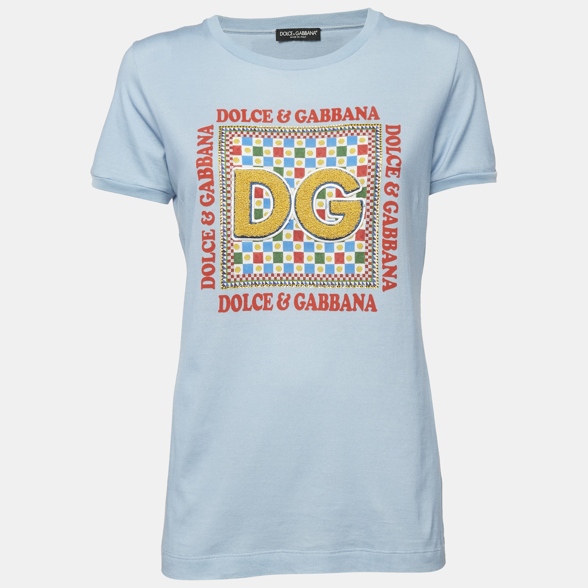 Dolce & Gabbana Light Blue Logo Embellished Knit Crew Neck T-Shirt M
Dolce & Gabbana Light Blue Logo Embellished Knit Crew Neck T-Shirt M